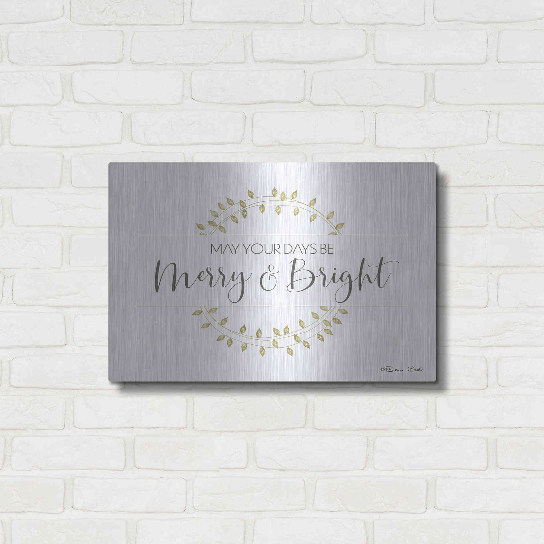 Luxe Metal Art 'Merry & Bright Wreath' by Susan Ball, Metal Wall Art,24x16