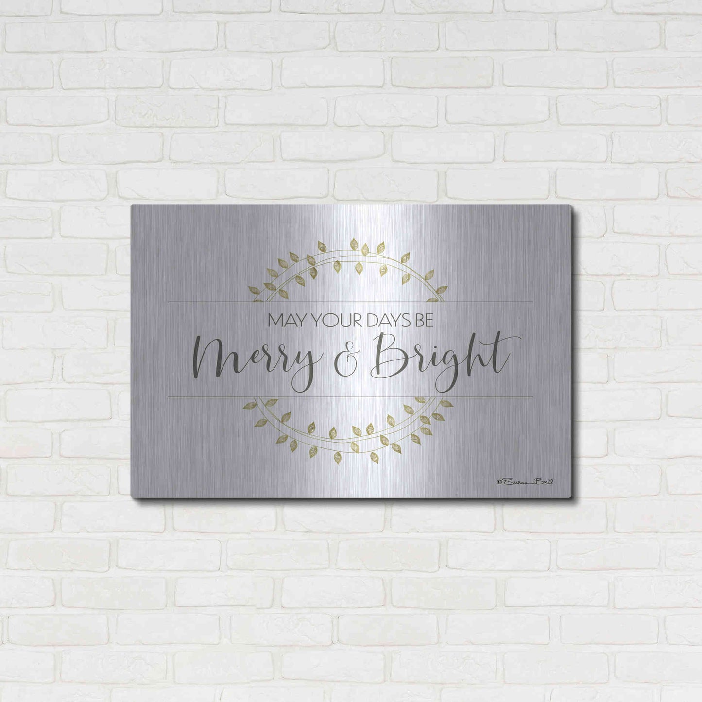 Luxe Metal Art 'Merry & Bright Wreath' by Susan Ball, Metal Wall Art,36x24
