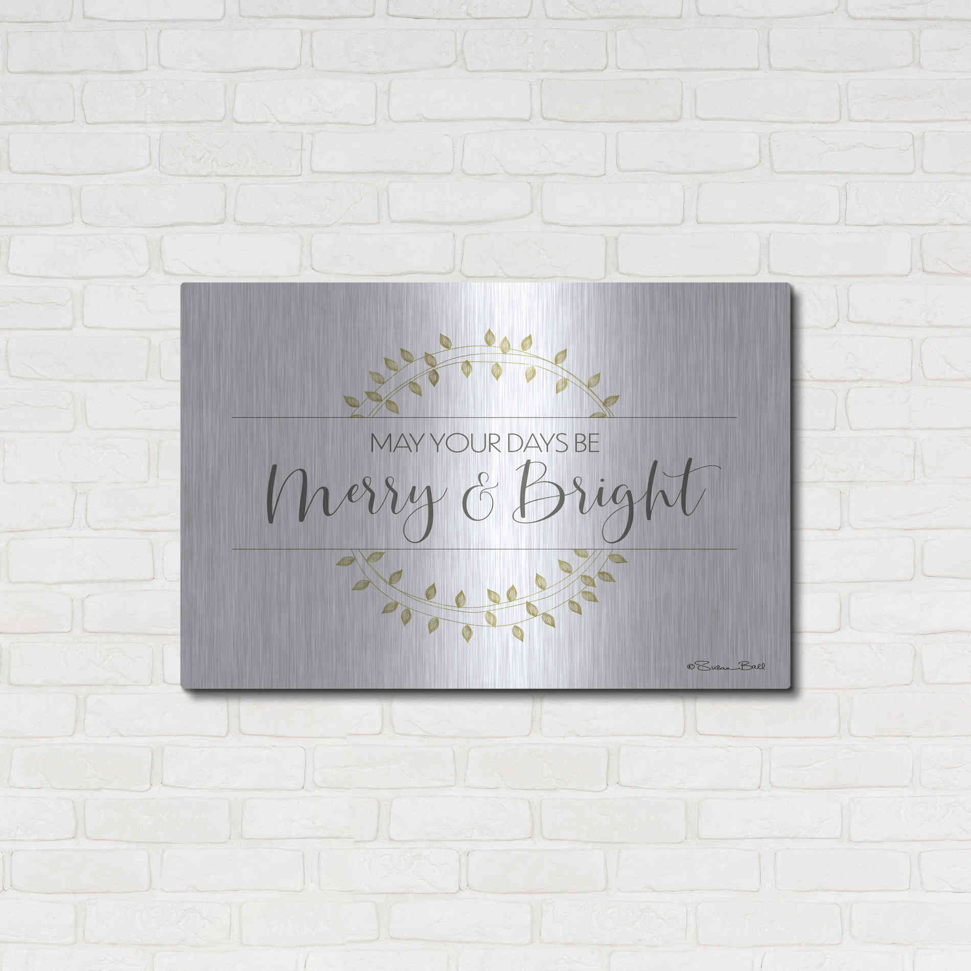 Luxe Metal Art 'Merry & Bright Wreath' by Susan Ball, Metal Wall Art,36x24