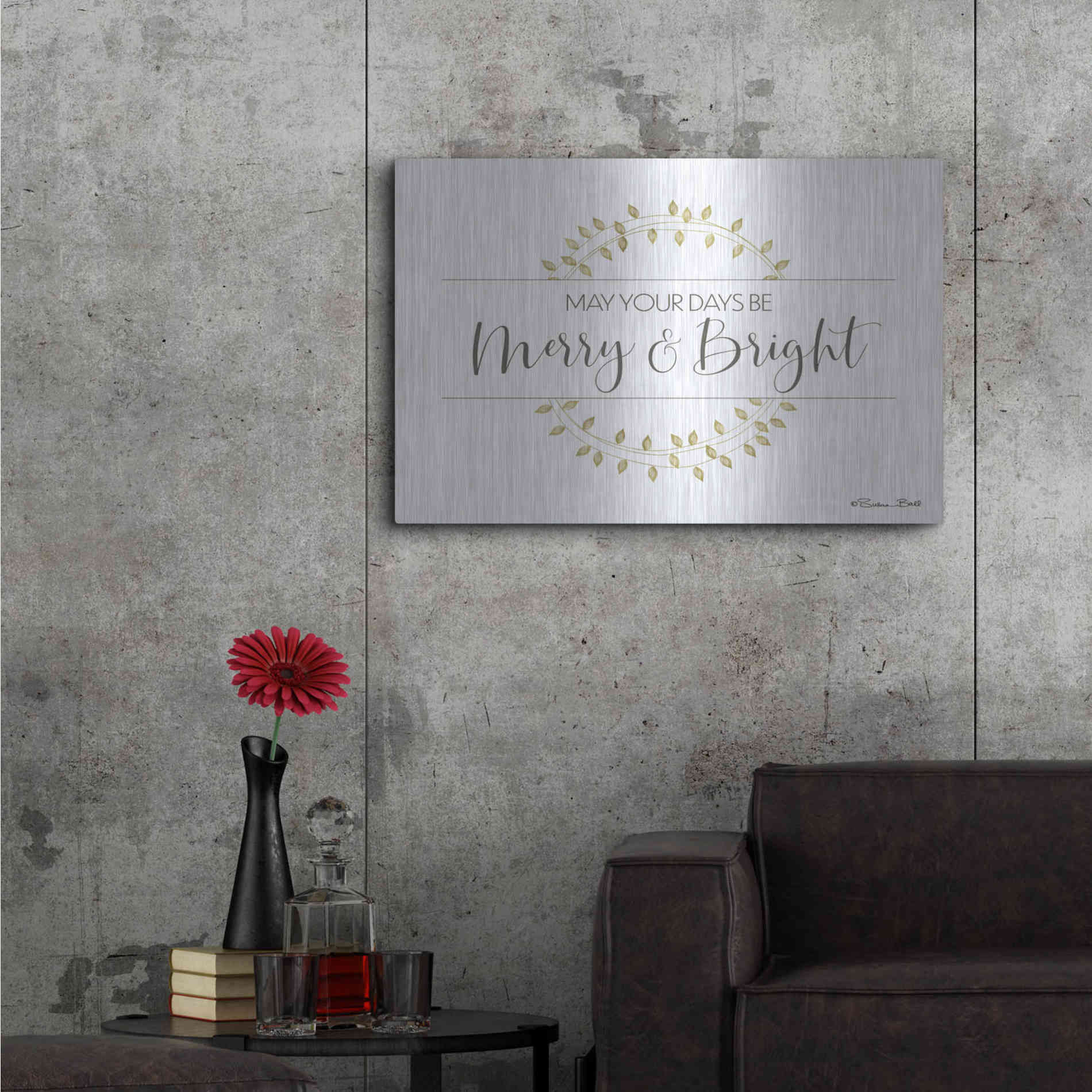 Luxe Metal Art 'Merry & Bright Wreath' by Susan Ball, Metal Wall Art,36x24