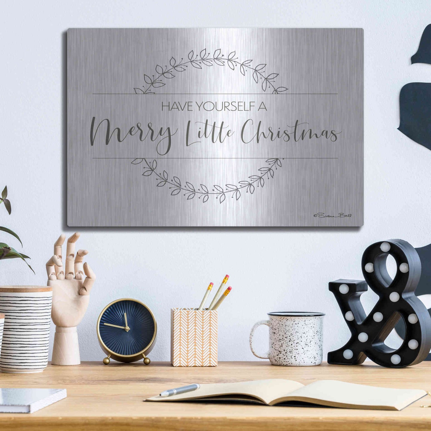 Luxe Metal Art 'Merry Little Christmas' by Susan Ball, Metal Wall Art,16x12