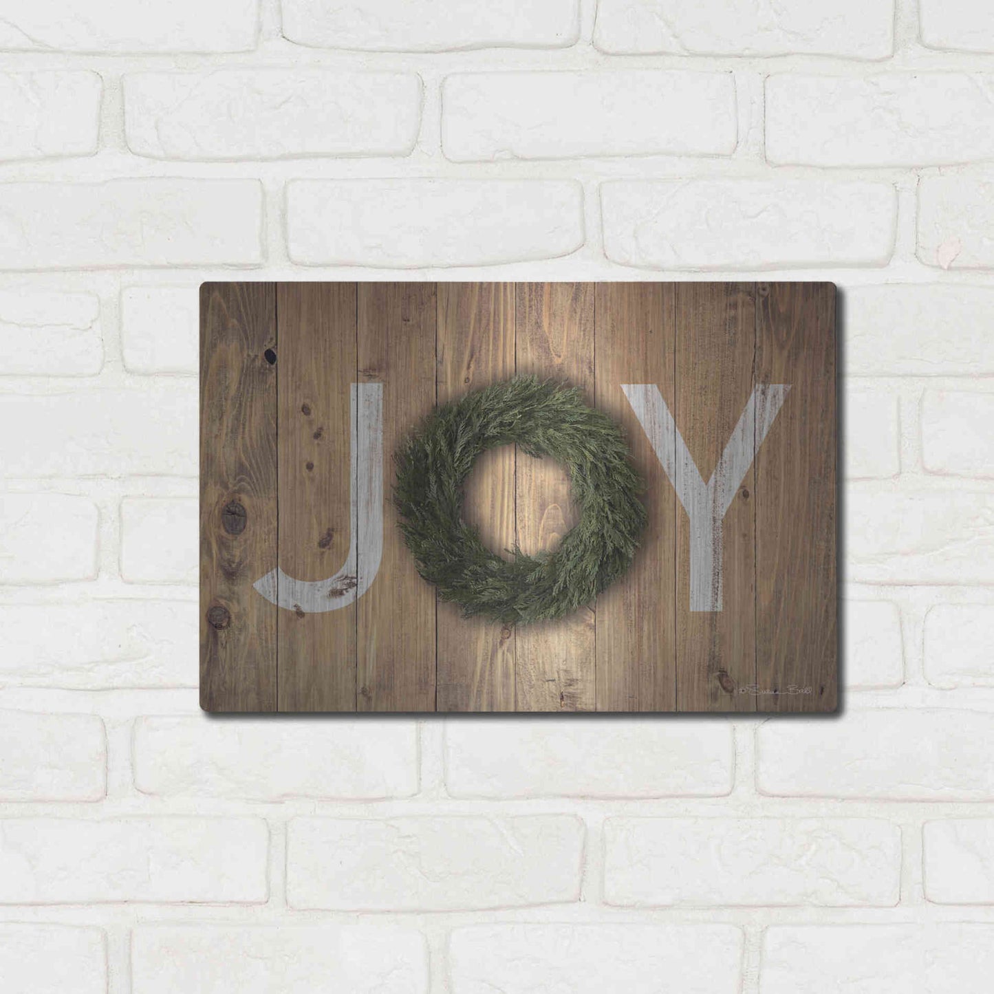 Luxe Metal Art 'Joy Cedar Wreath' by Susan Ball, Metal Wall Art,16x12