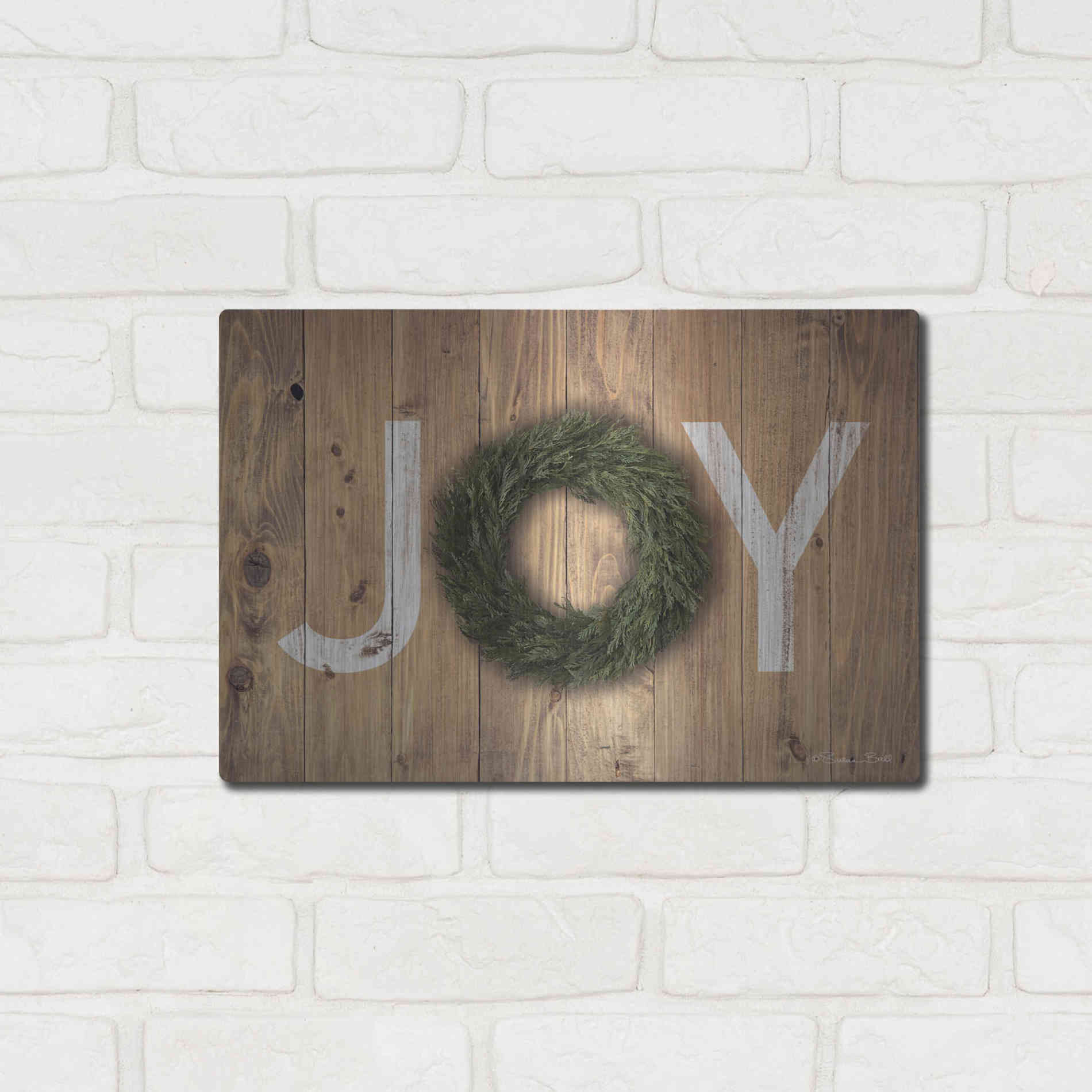Luxe Metal Art 'Joy Cedar Wreath' by Susan Ball, Metal Wall Art,16x12