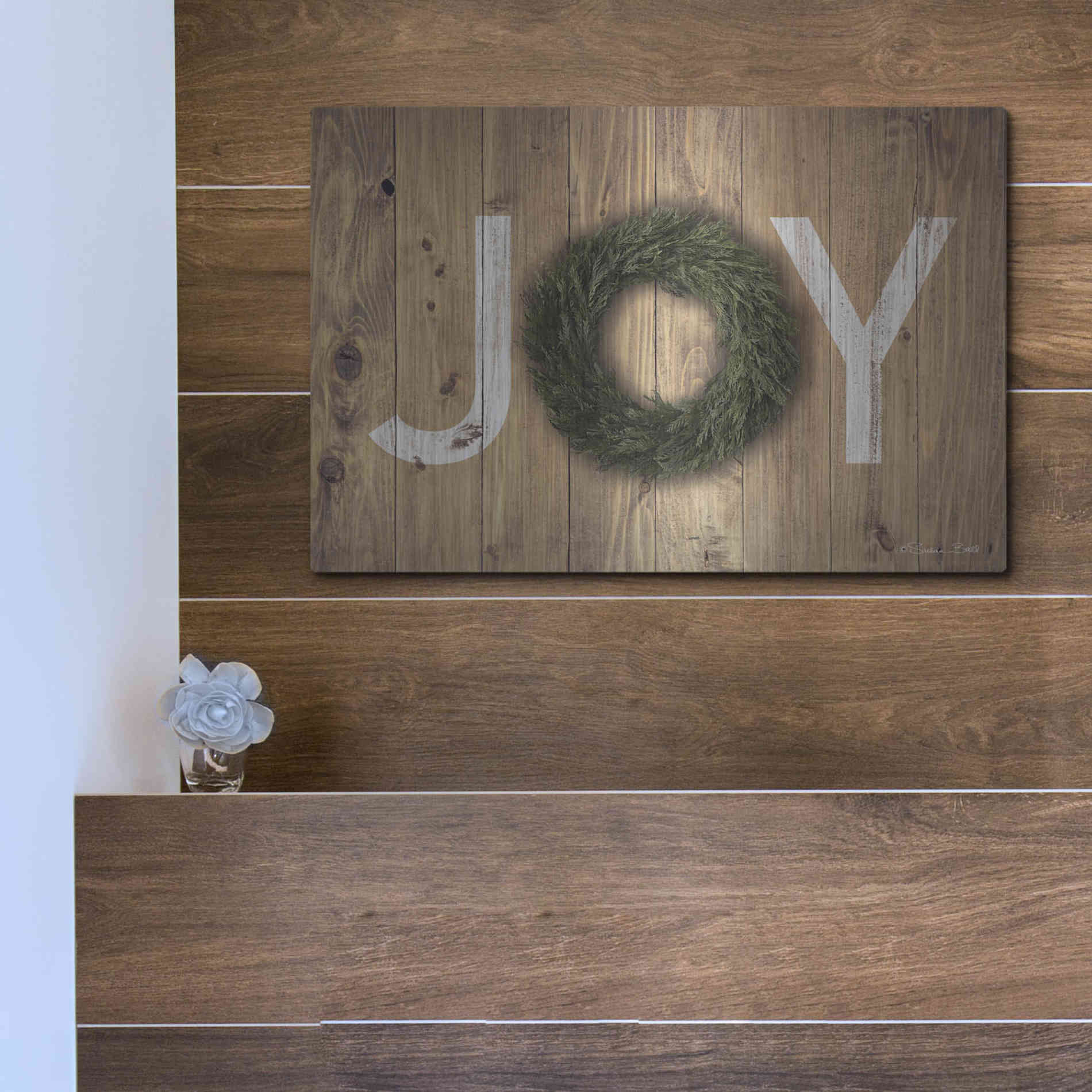 Luxe Metal Art 'Joy Cedar Wreath' by Susan Ball, Metal Wall Art,16x12