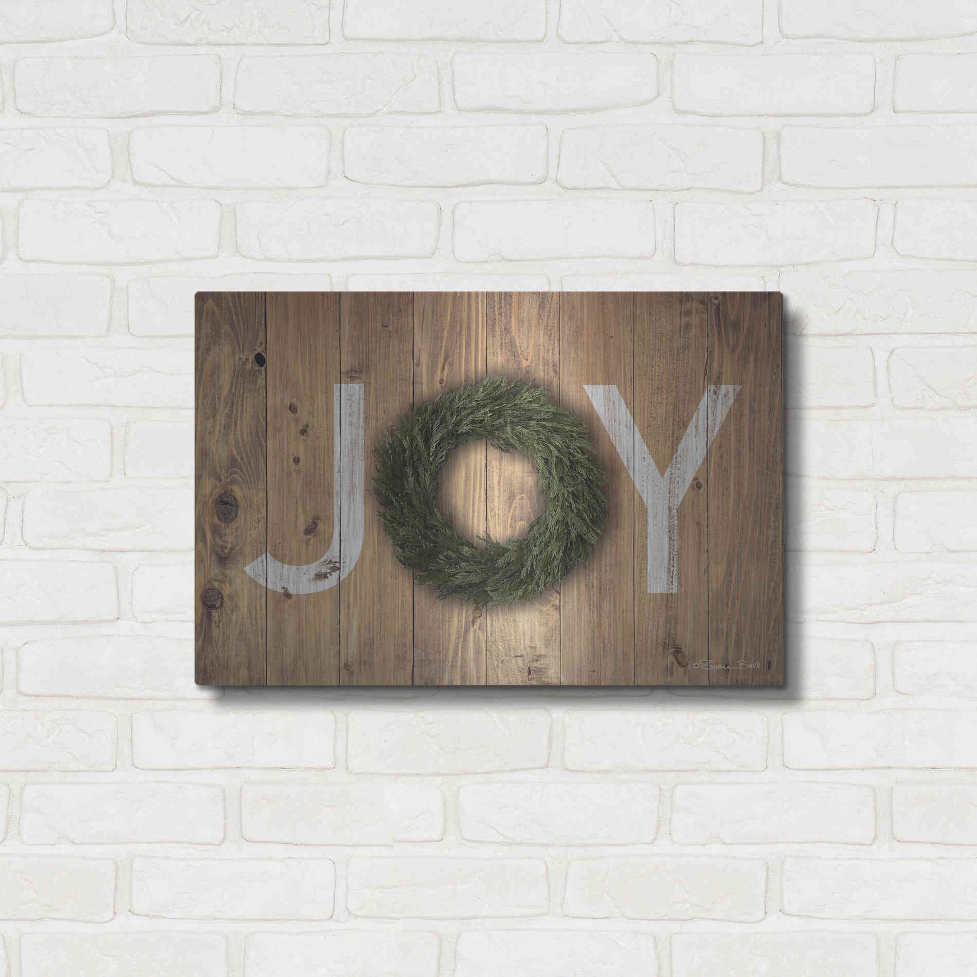 Luxe Metal Art 'Joy Cedar Wreath' by Susan Ball, Metal Wall Art,24x16