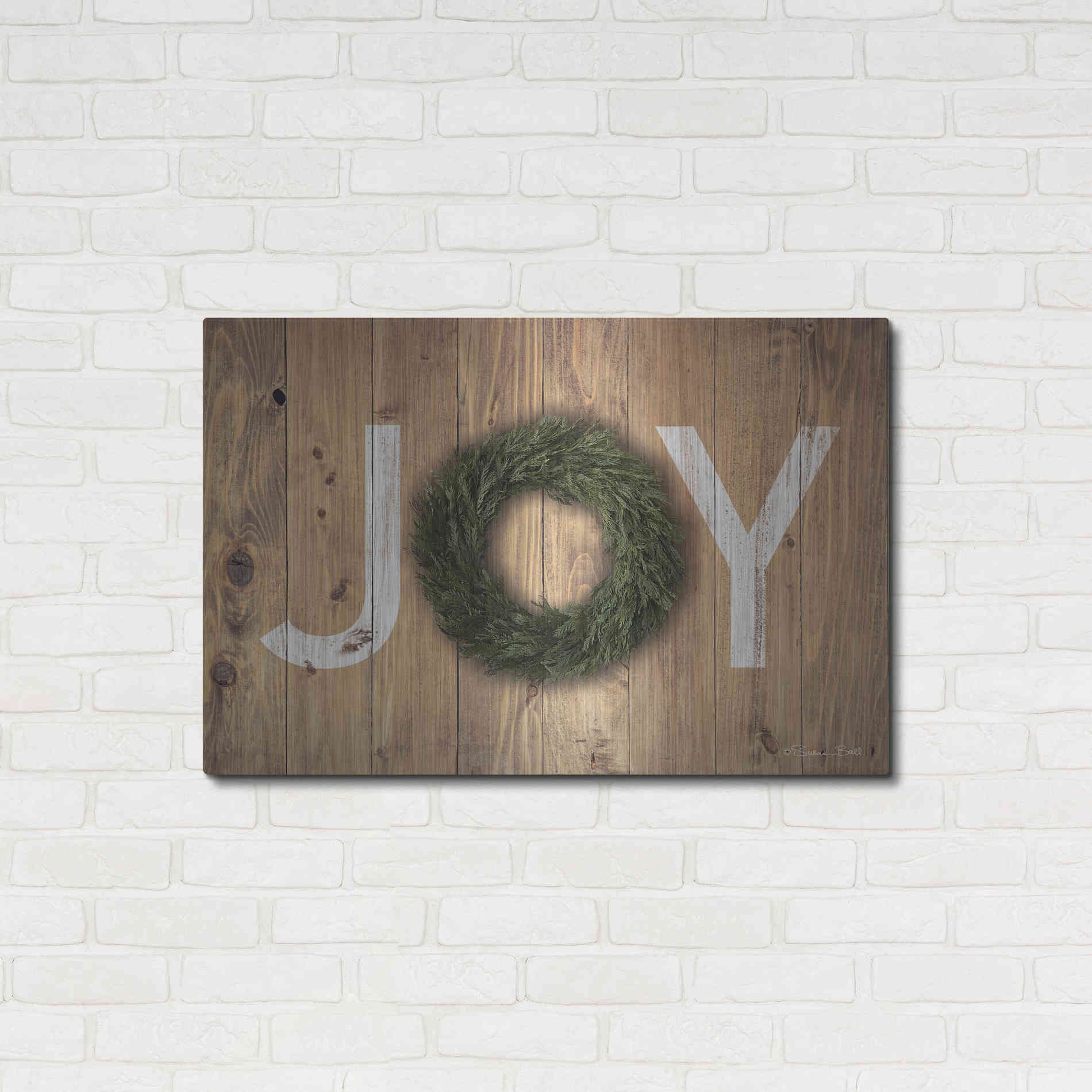 Luxe Metal Art 'Joy Cedar Wreath' by Susan Ball, Metal Wall Art,36x24