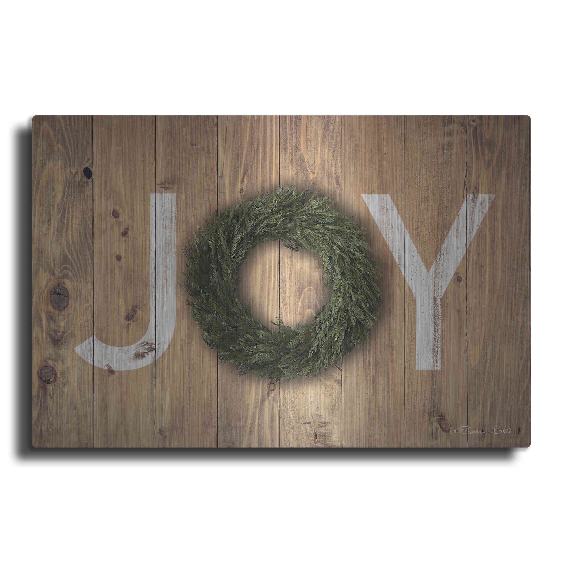 Luxe Metal Art 'Joy Cedar Wreath' by Susan Ball, Metal Wall Art