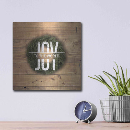 Luxe Metal Art 'Joy to the World with Wreath' by Susan Ball, Metal Wall Art,12x12