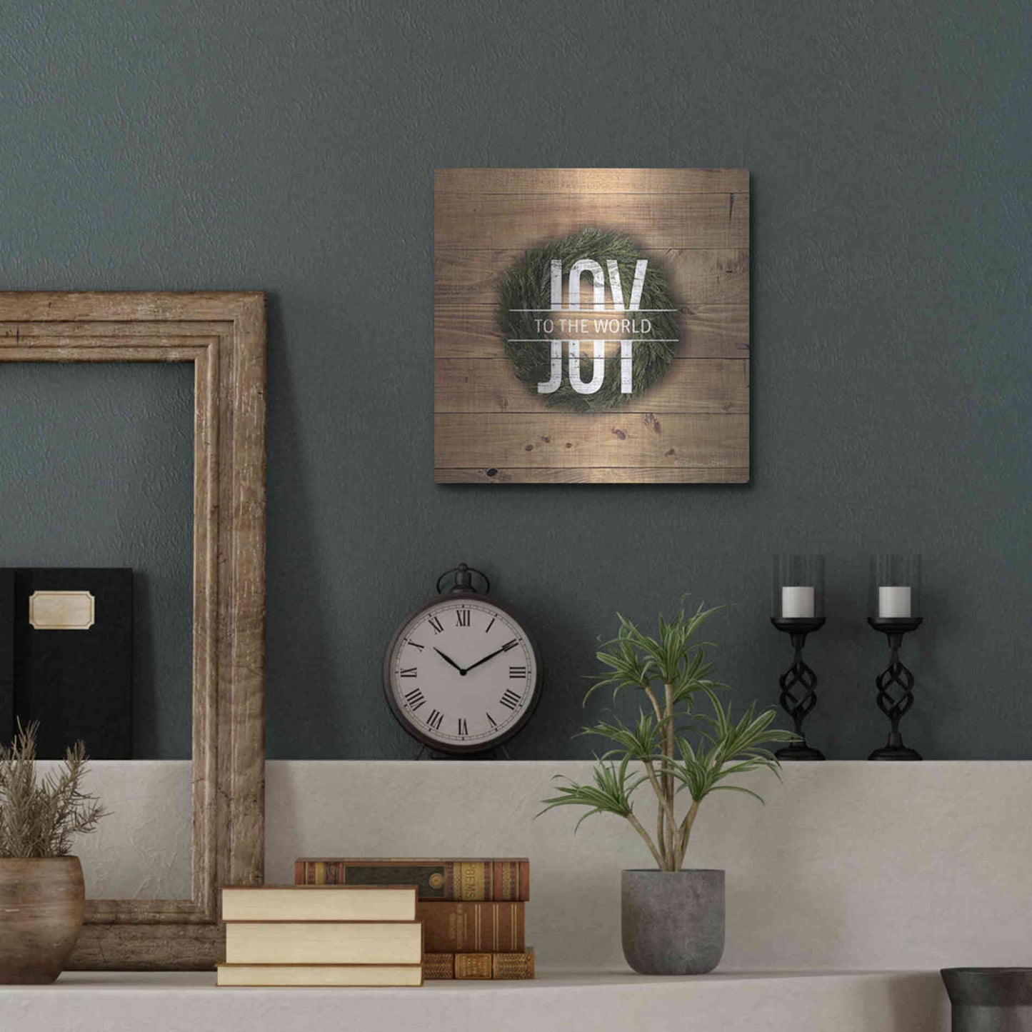 Luxe Metal Art 'Joy to the World with Wreath' by Susan Ball, Metal Wall Art,12x12