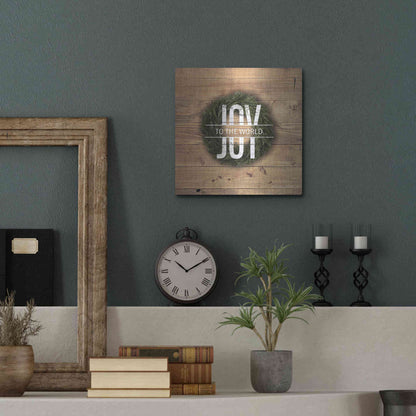 Luxe Metal Art 'Joy to the World with Wreath' by Susan Ball, Metal Wall Art,12x12