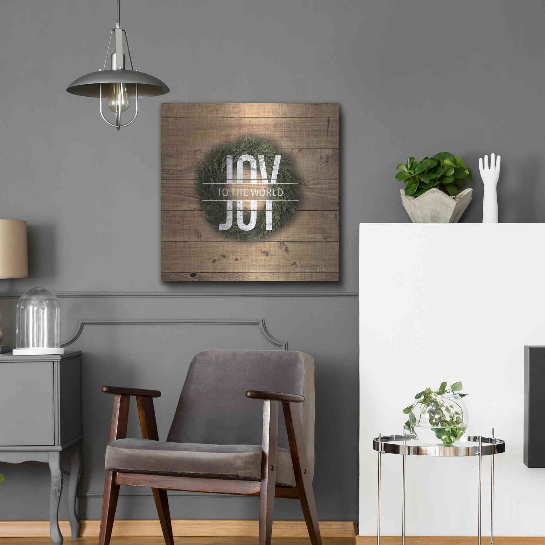 Luxe Metal Art 'Joy to the World with Wreath' by Susan Ball, Metal Wall Art,24x24