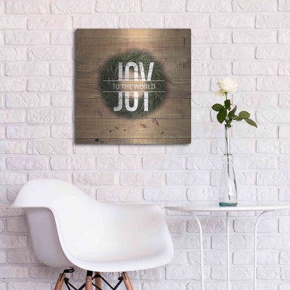 Luxe Metal Art 'Joy to the World with Wreath' by Susan Ball, Metal Wall Art,24x24