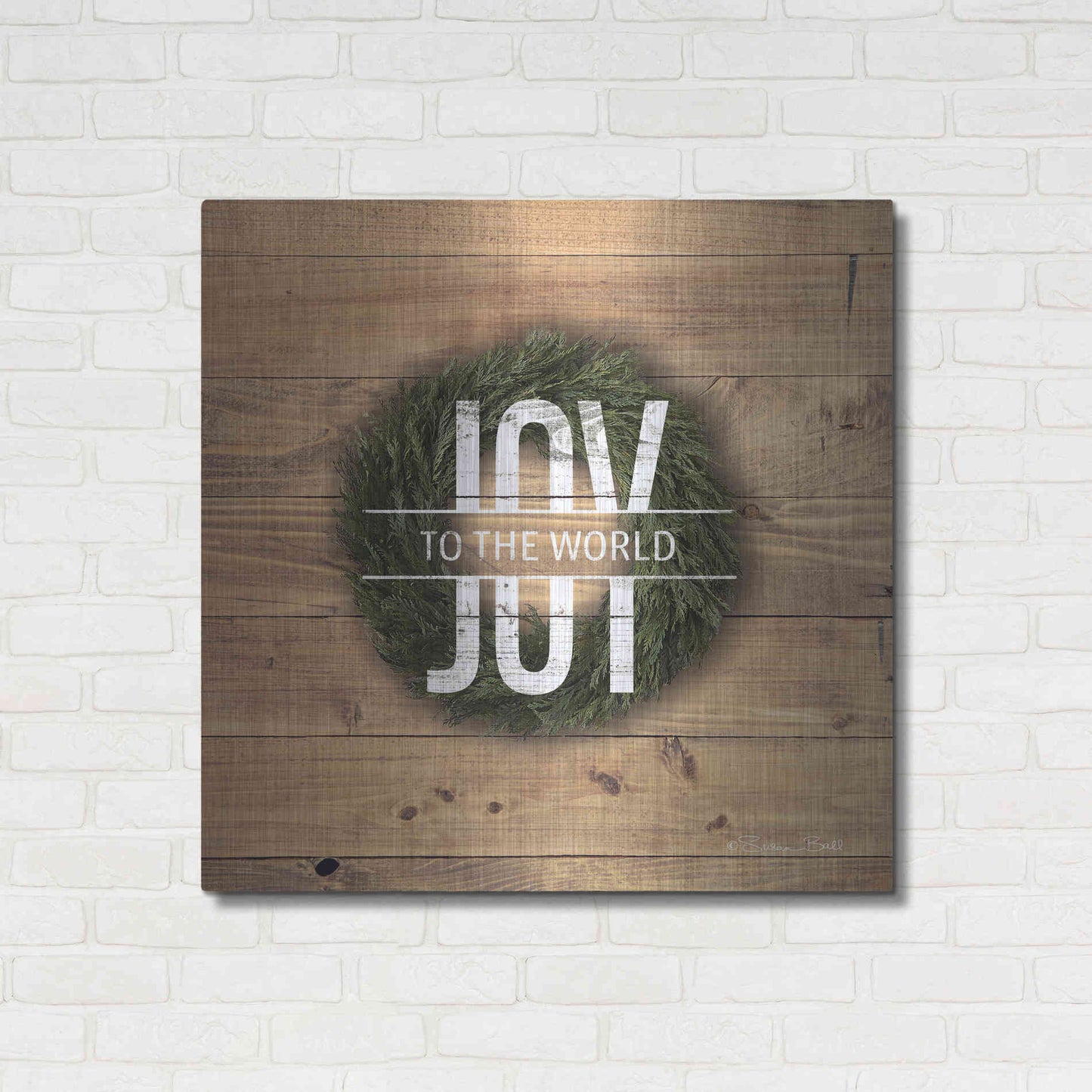 Luxe Metal Art 'Joy to the World with Wreath' by Susan Ball, Metal Wall Art,36x36