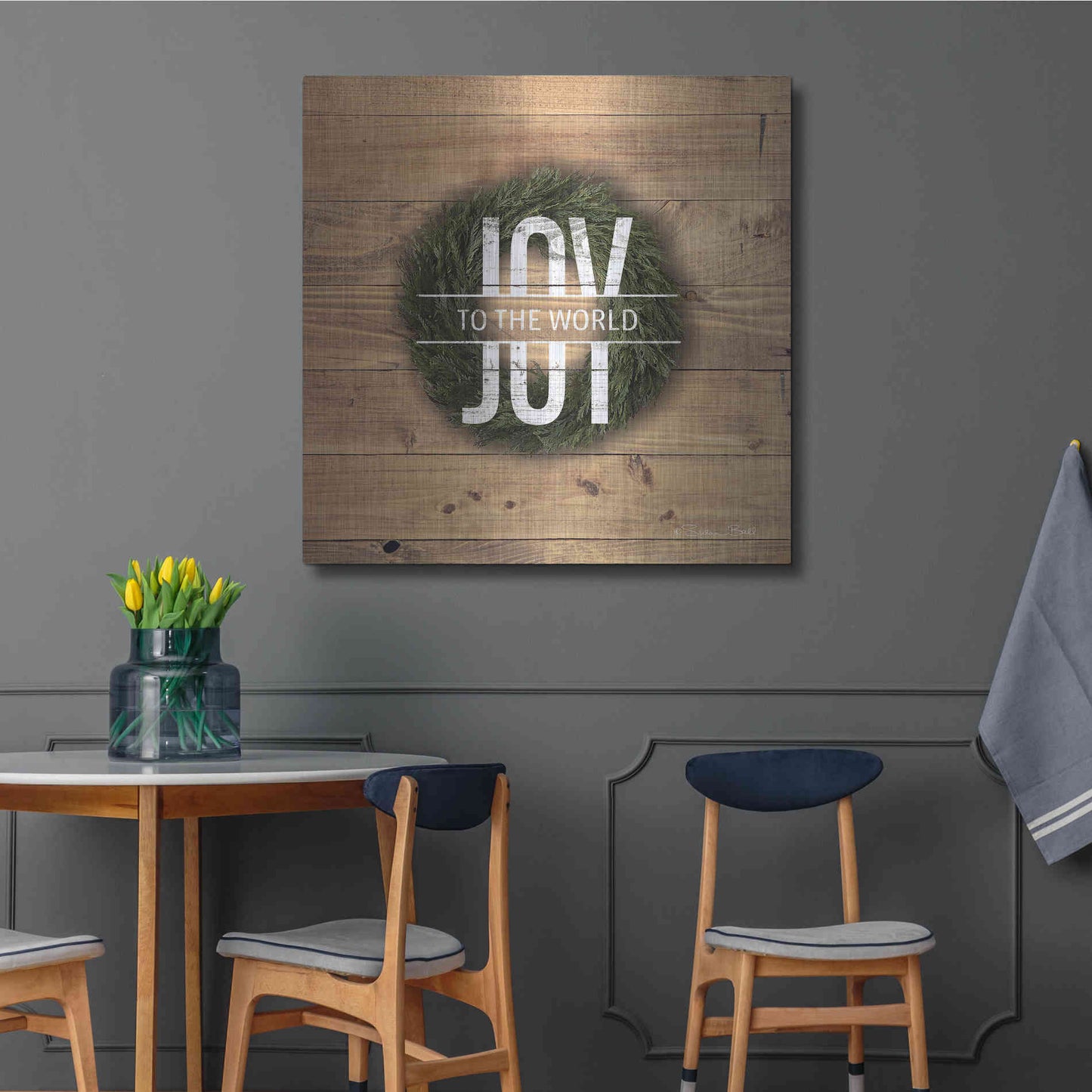 Luxe Metal Art 'Joy to the World with Wreath' by Susan Ball, Metal Wall Art,36x36