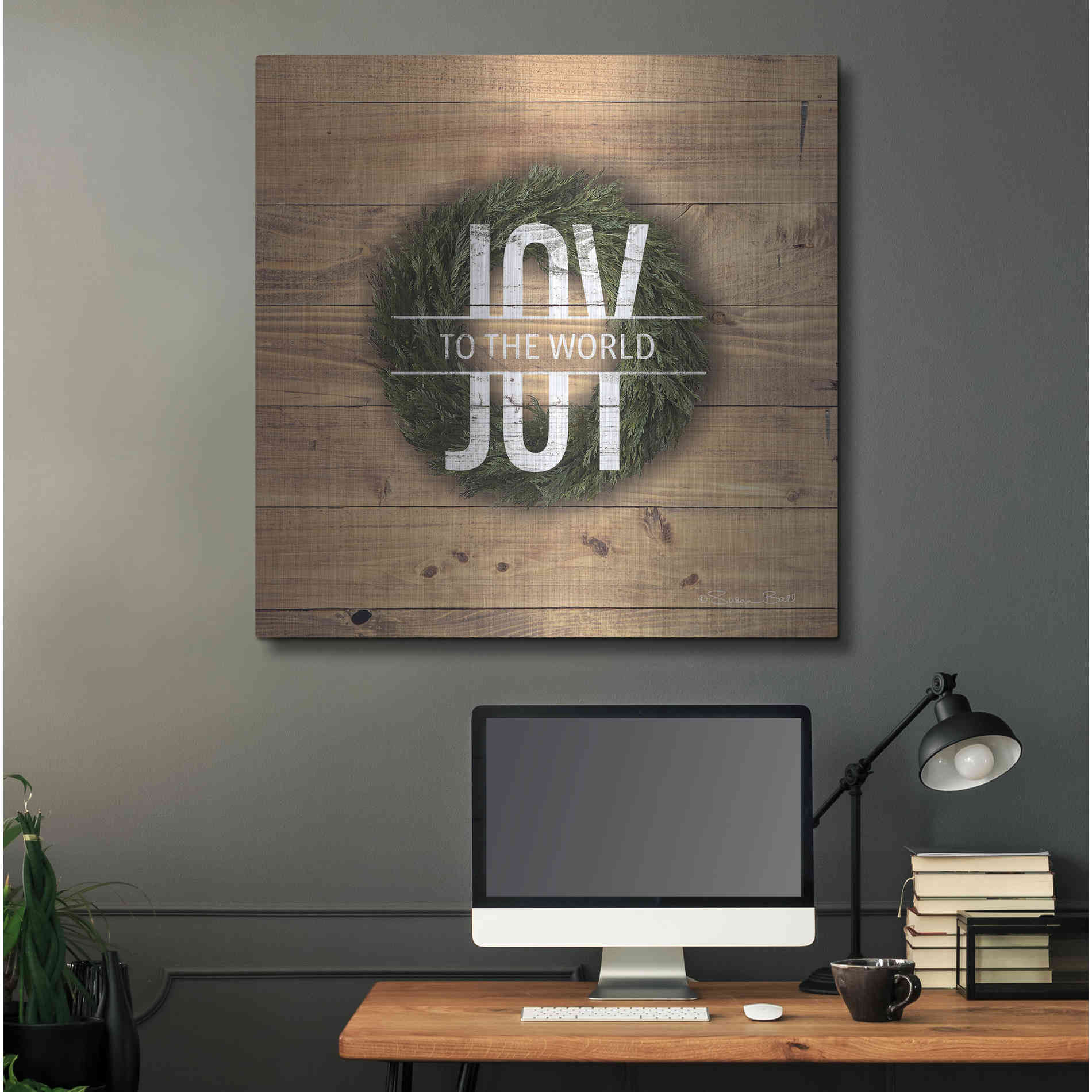 Luxe Metal Art 'Joy to the World with Wreath' by Susan Ball, Metal Wall Art,36x36