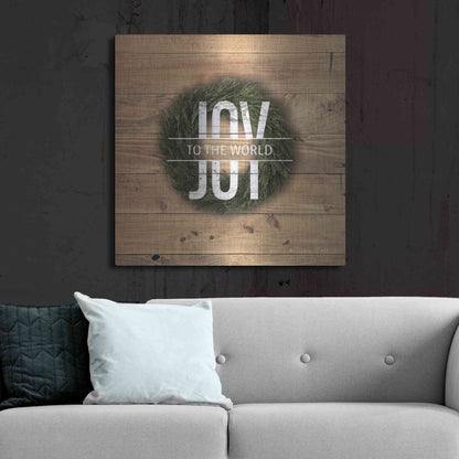 Luxe Metal Art 'Joy to the World with Wreath' by Susan Ball, Metal Wall Art,36x36