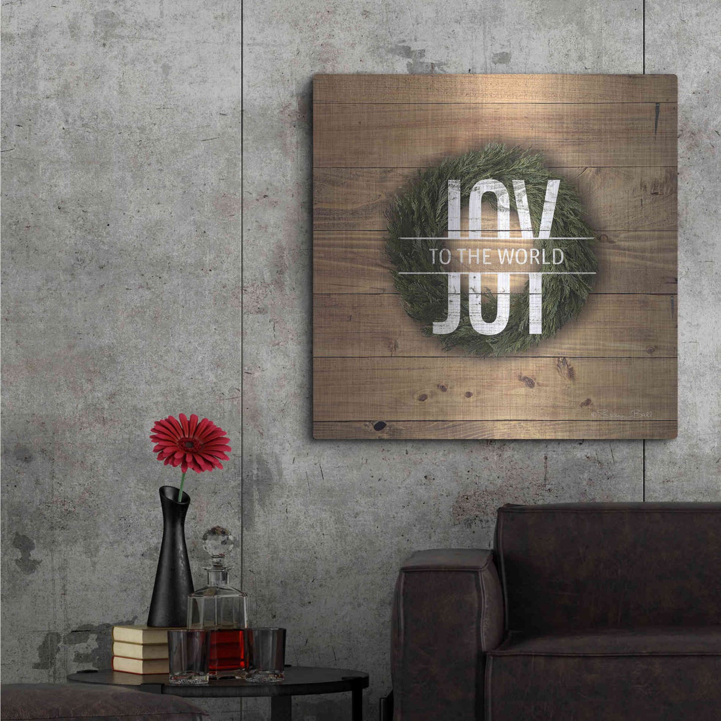 Luxe Metal Art 'Joy to the World with Wreath' by Susan Ball, Metal Wall Art,36x36