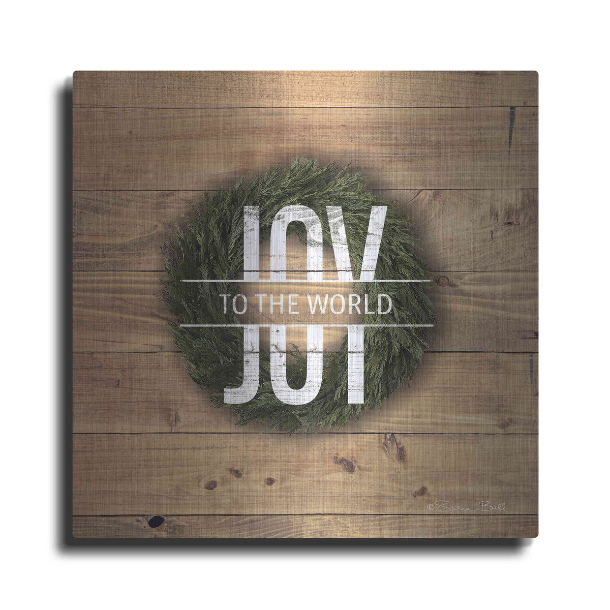 Luxe Metal Art 'Joy to the World with Wreath' by Susan Ball, Metal Wall Art