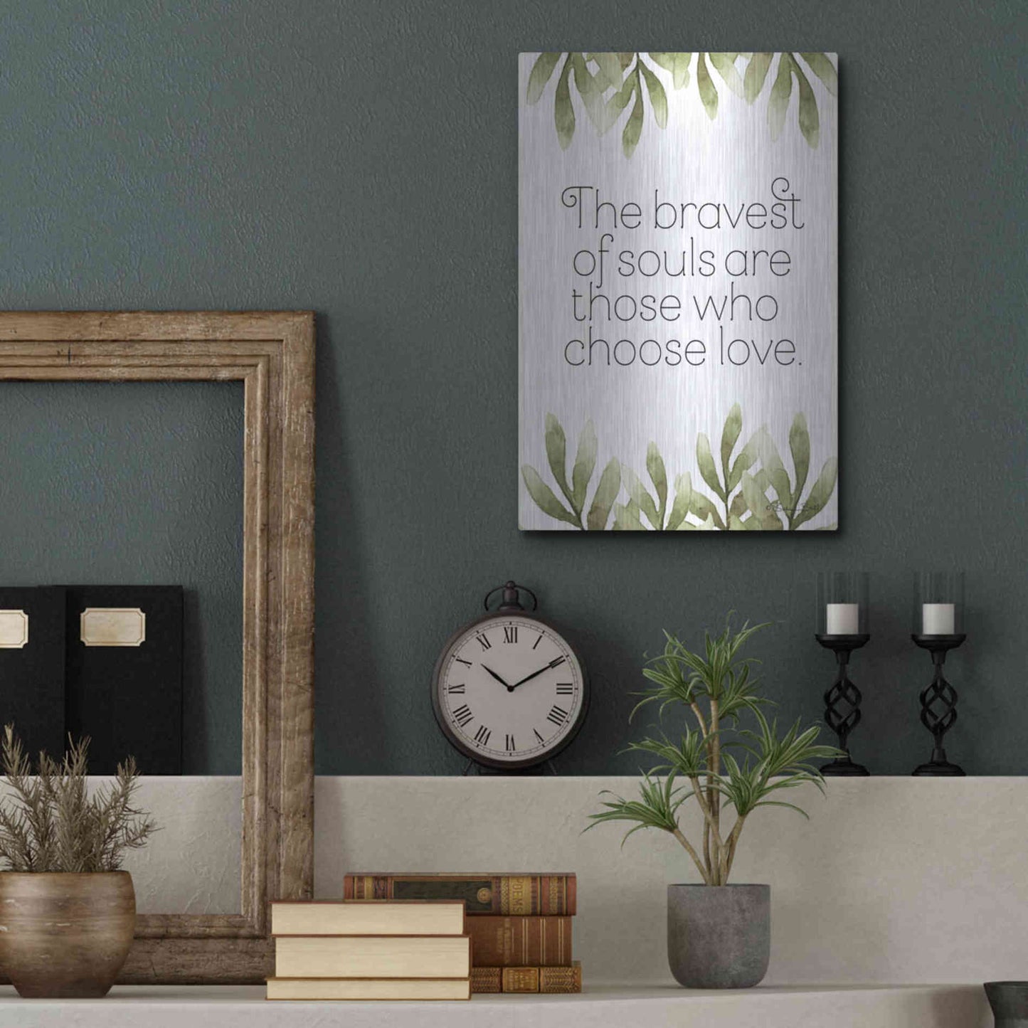 Luxe Metal Art 'Greenery Bravest of Souls' by Susan Ball, Metal Wall Art,12x16