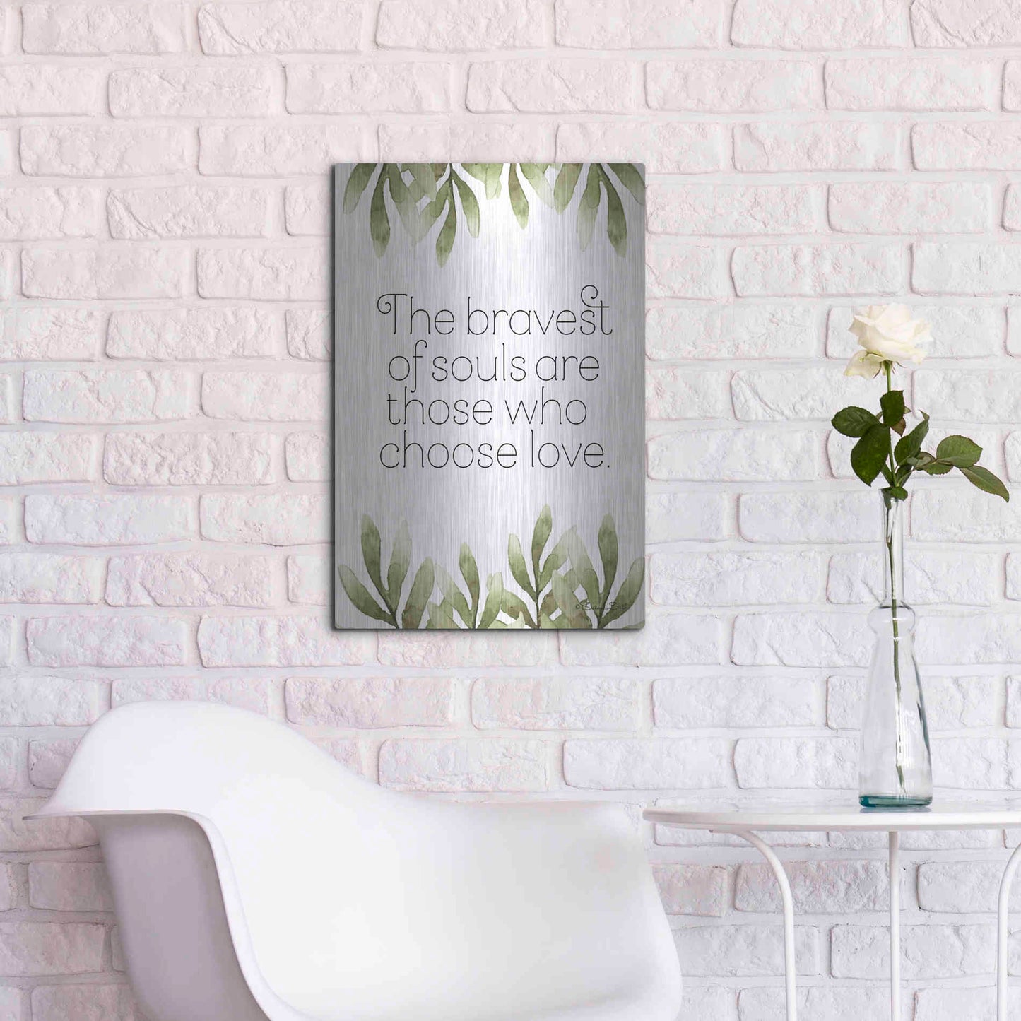 Luxe Metal Art 'Greenery Bravest of Souls' by Susan Ball, Metal Wall Art,16x24