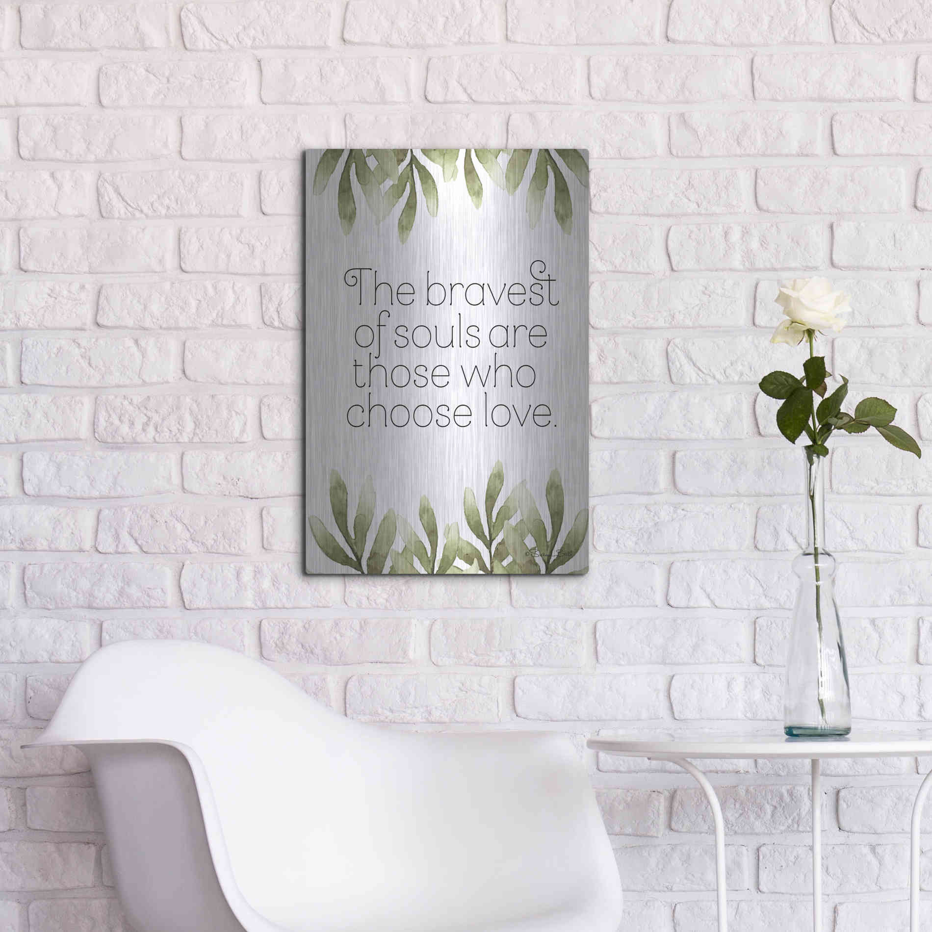 Luxe Metal Art 'Greenery Bravest of Souls' by Susan Ball, Metal Wall Art,16x24