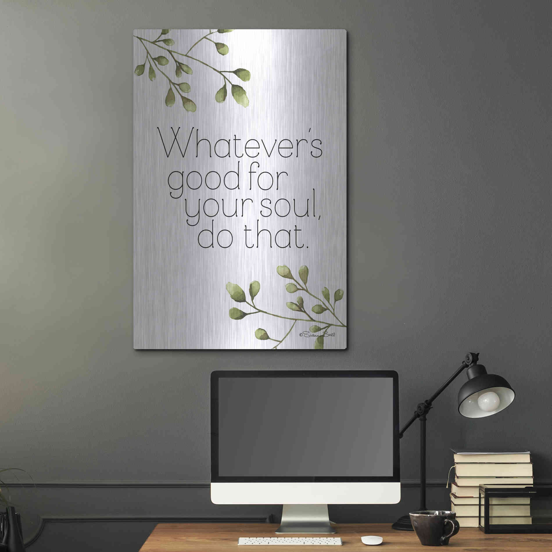 Luxe Metal Art 'Greenery Good for Your Soul' by Susan Ball, Metal Wall Art,24x36