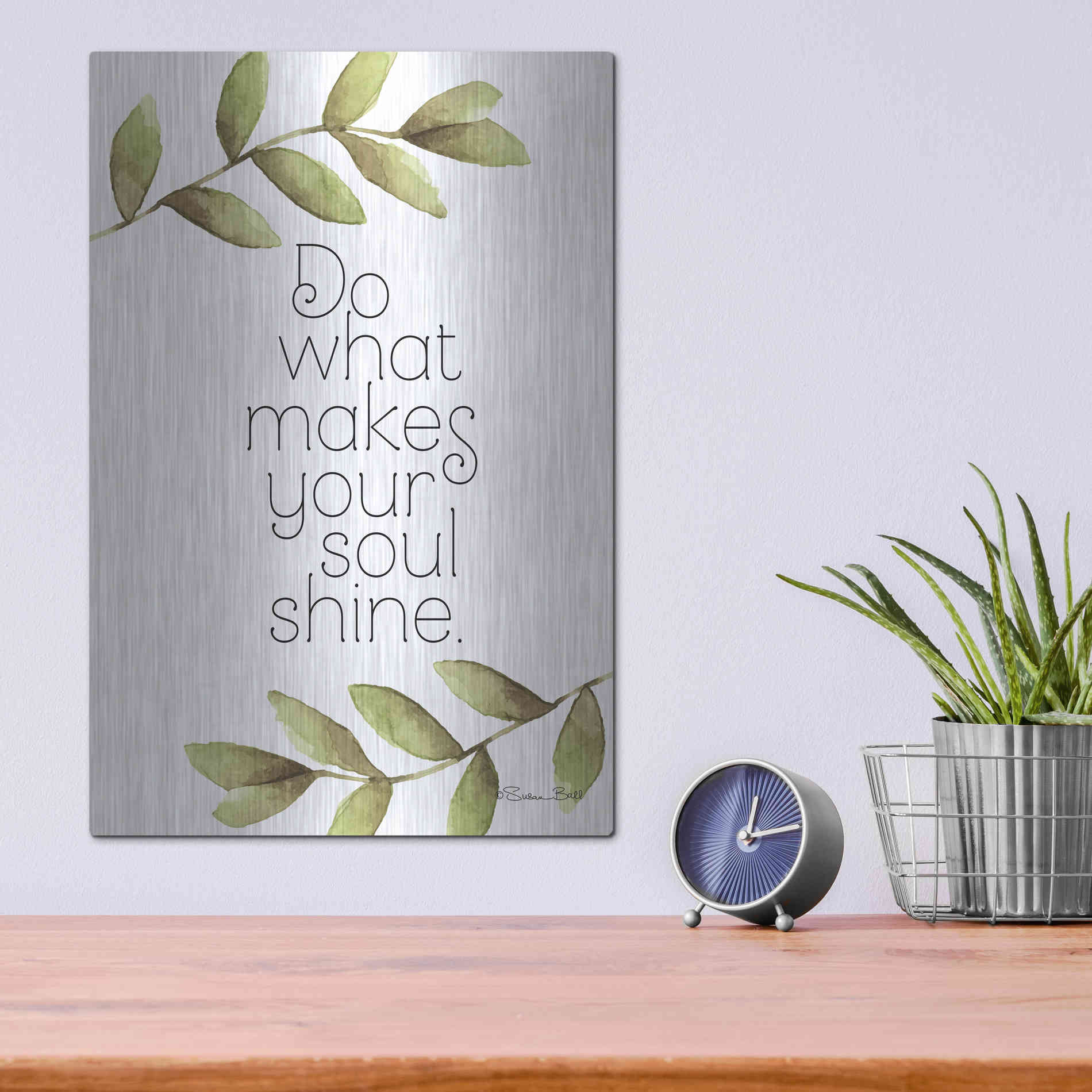 Luxe Metal Art 'Greenery Soul Shine' by Susan Ball, Metal Wall Art,12x16