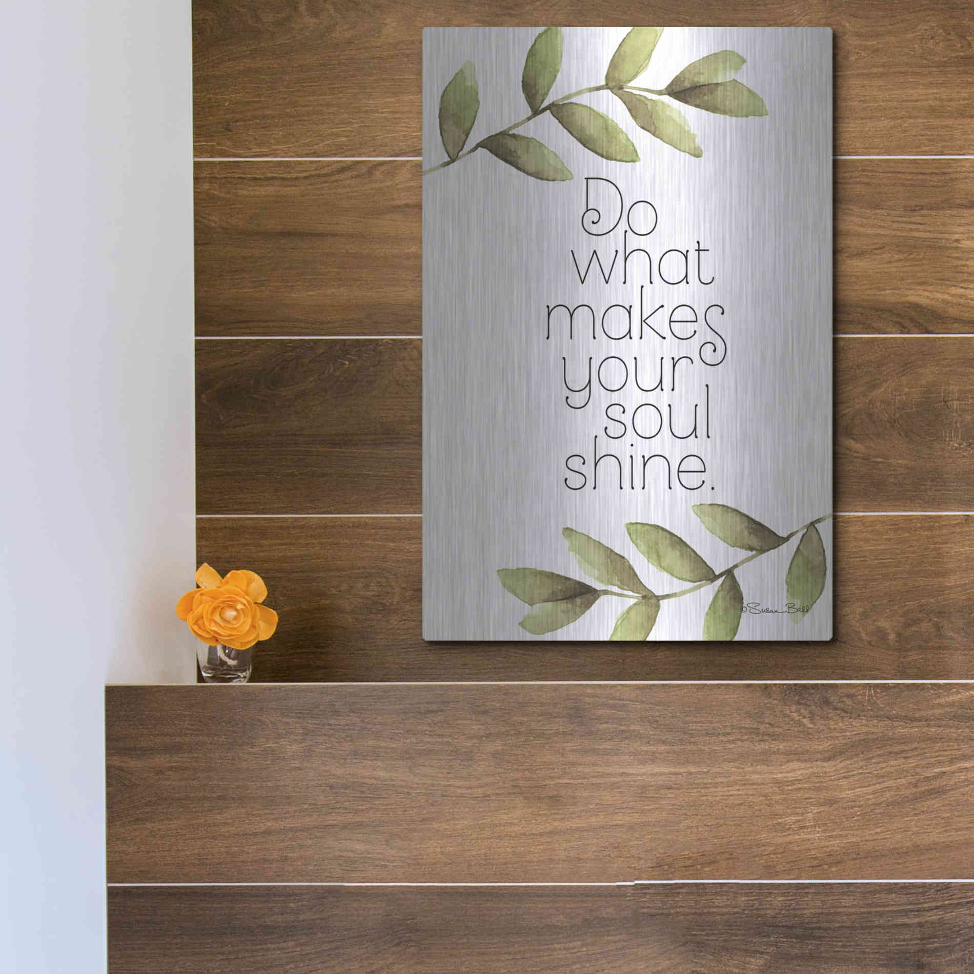 Luxe Metal Art 'Greenery Soul Shine' by Susan Ball, Metal Wall Art,12x16