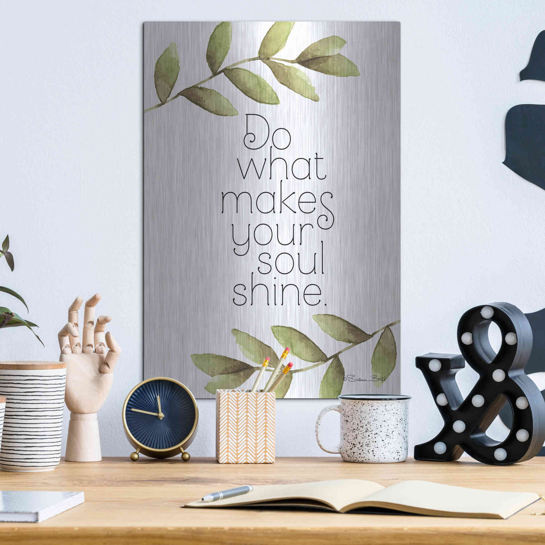 Luxe Metal Art 'Greenery Soul Shine' by Susan Ball, Metal Wall Art,12x16