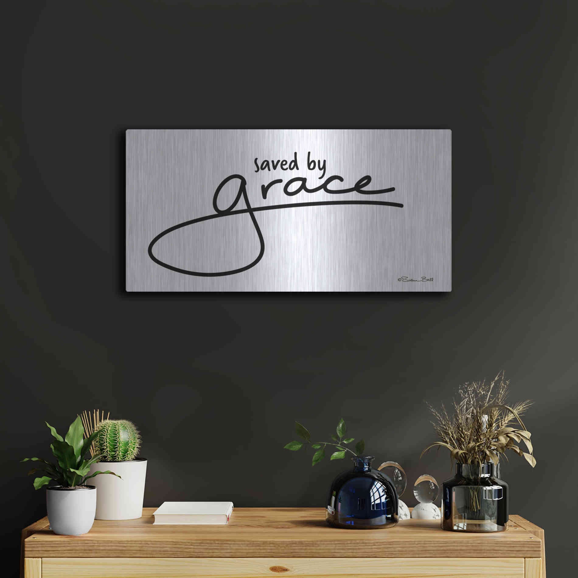 Luxe Metal Art 'Save' by Grace' by Susan Ball, Metal Wall Art,24x12