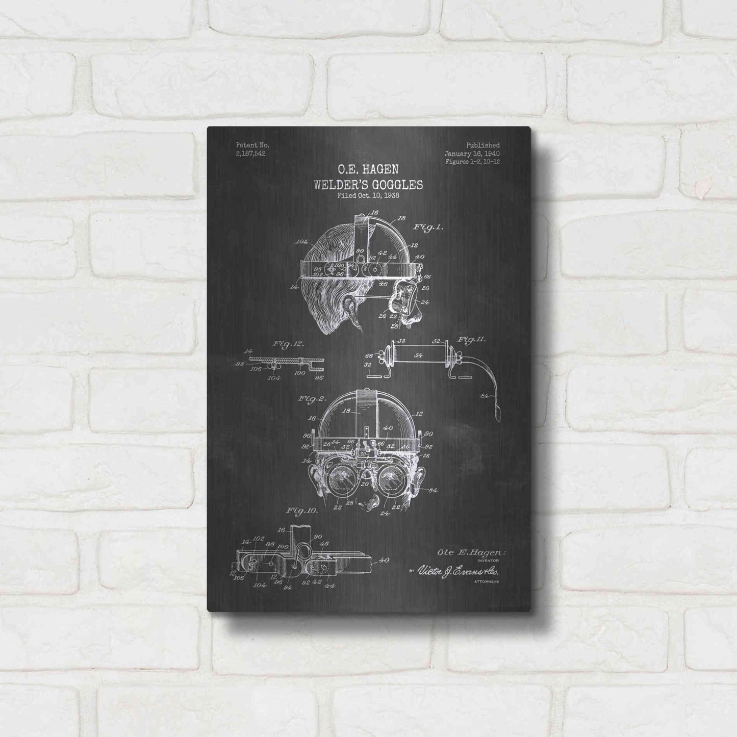 Luxe Metal Art 'Welding Goggles Blueprint Patent Chalkboard' Metal Wall Art,12x16