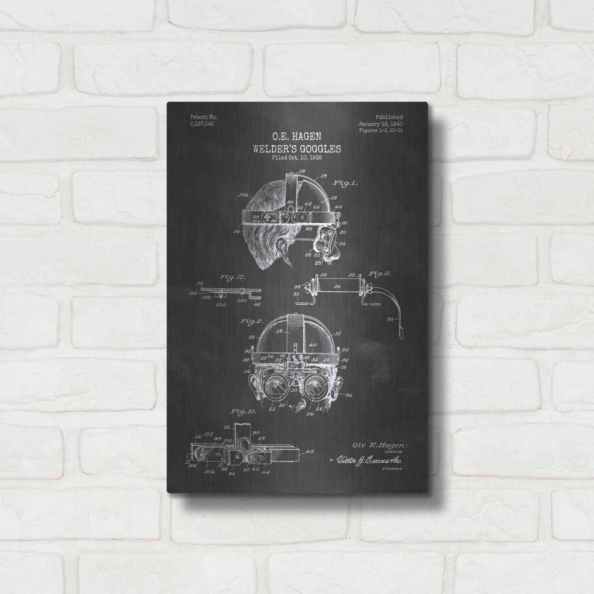 Luxe Metal Art 'Welding Goggles Blueprint Patent Chalkboard' Metal Wall Art,12x16