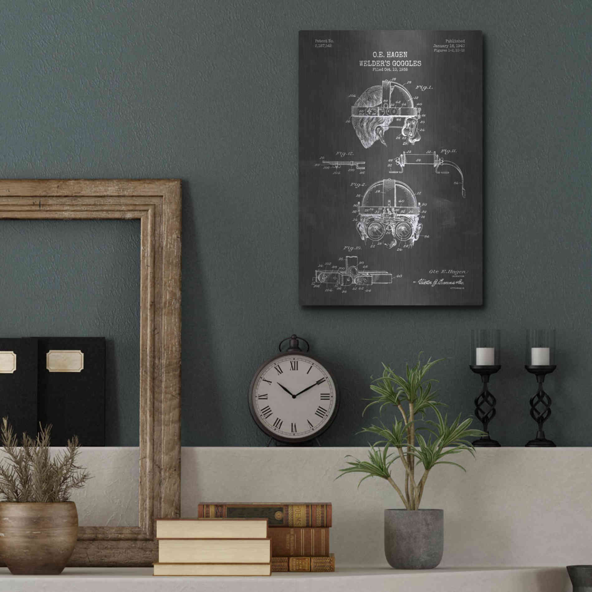 Luxe Metal Art 'Welding Goggles Blueprint Patent Chalkboard' Metal Wall Art,12x16