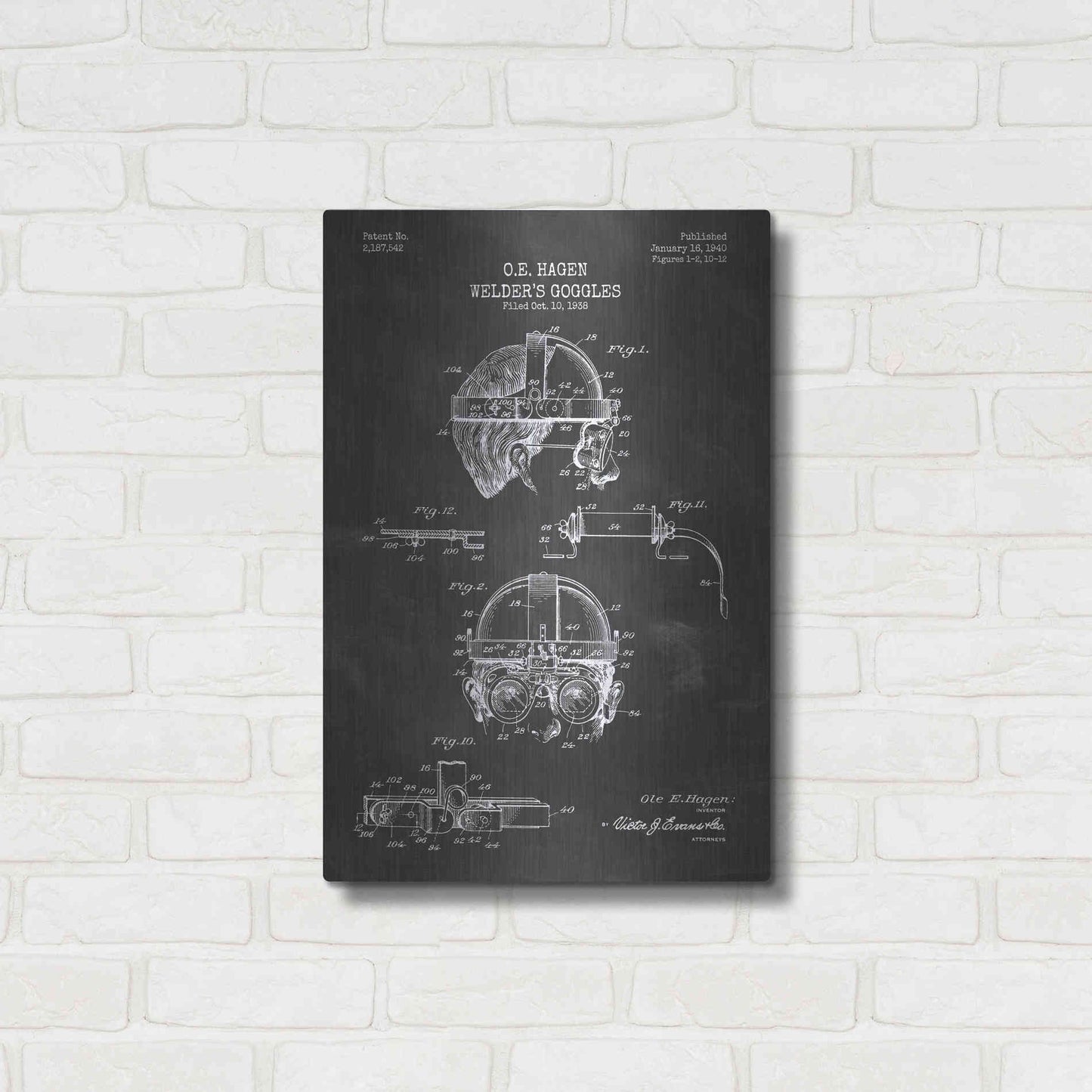 Luxe Metal Art 'Welding Goggles Blueprint Patent Chalkboard' Metal Wall Art,16x24