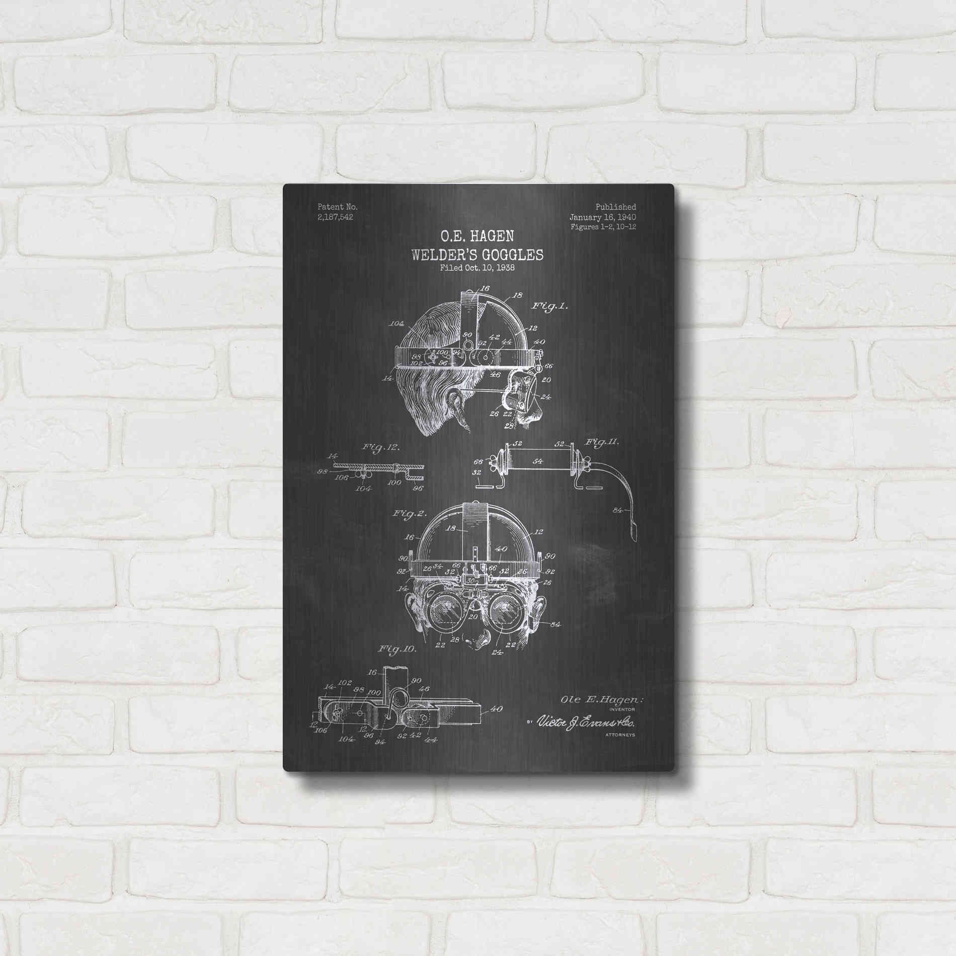 Luxe Metal Art 'Welding Goggles Blueprint Patent Chalkboard' Metal Wall Art,16x24