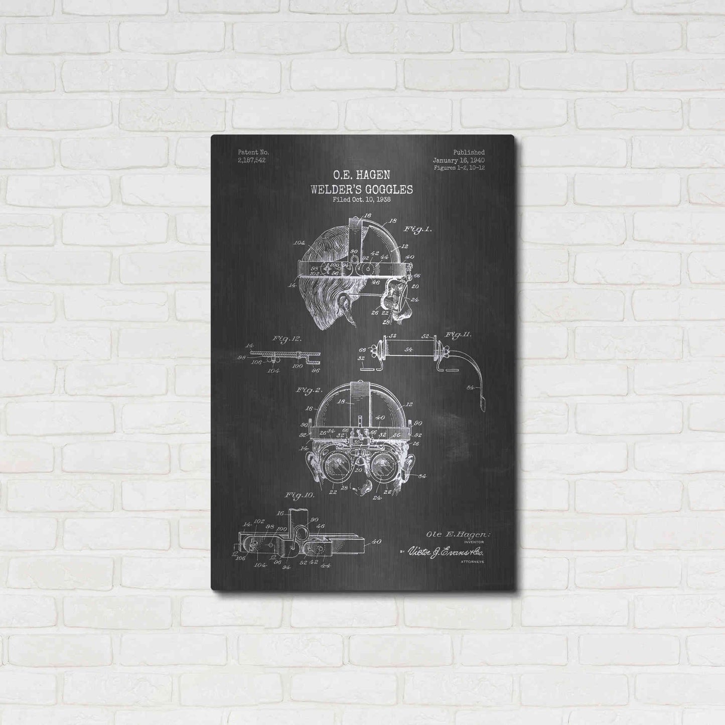 Luxe Metal Art 'Welding Goggles Blueprint Patent Chalkboard' Metal Wall Art,24x36