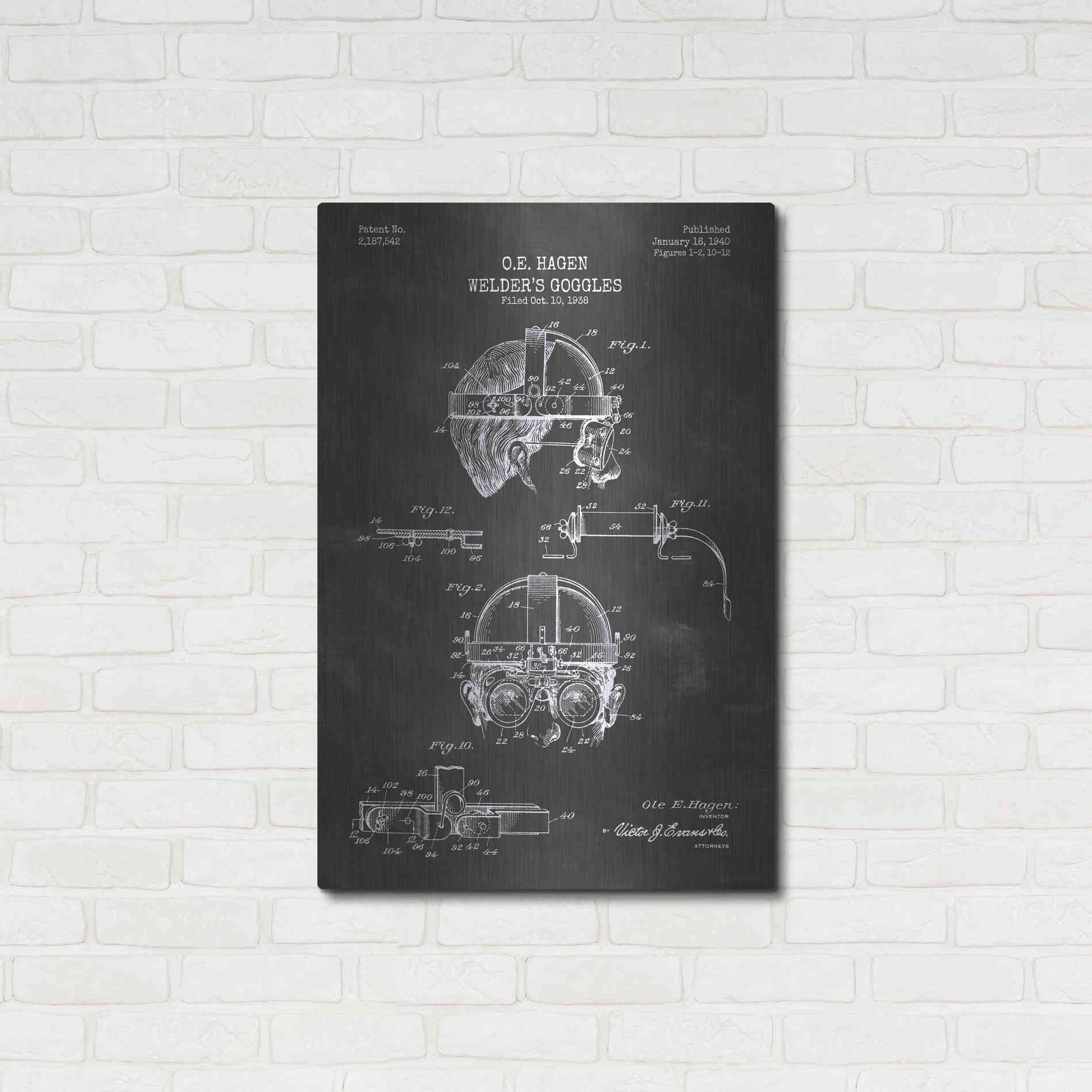 Luxe Metal Art 'Welding Goggles Blueprint Patent Chalkboard' Metal Wall Art,24x36