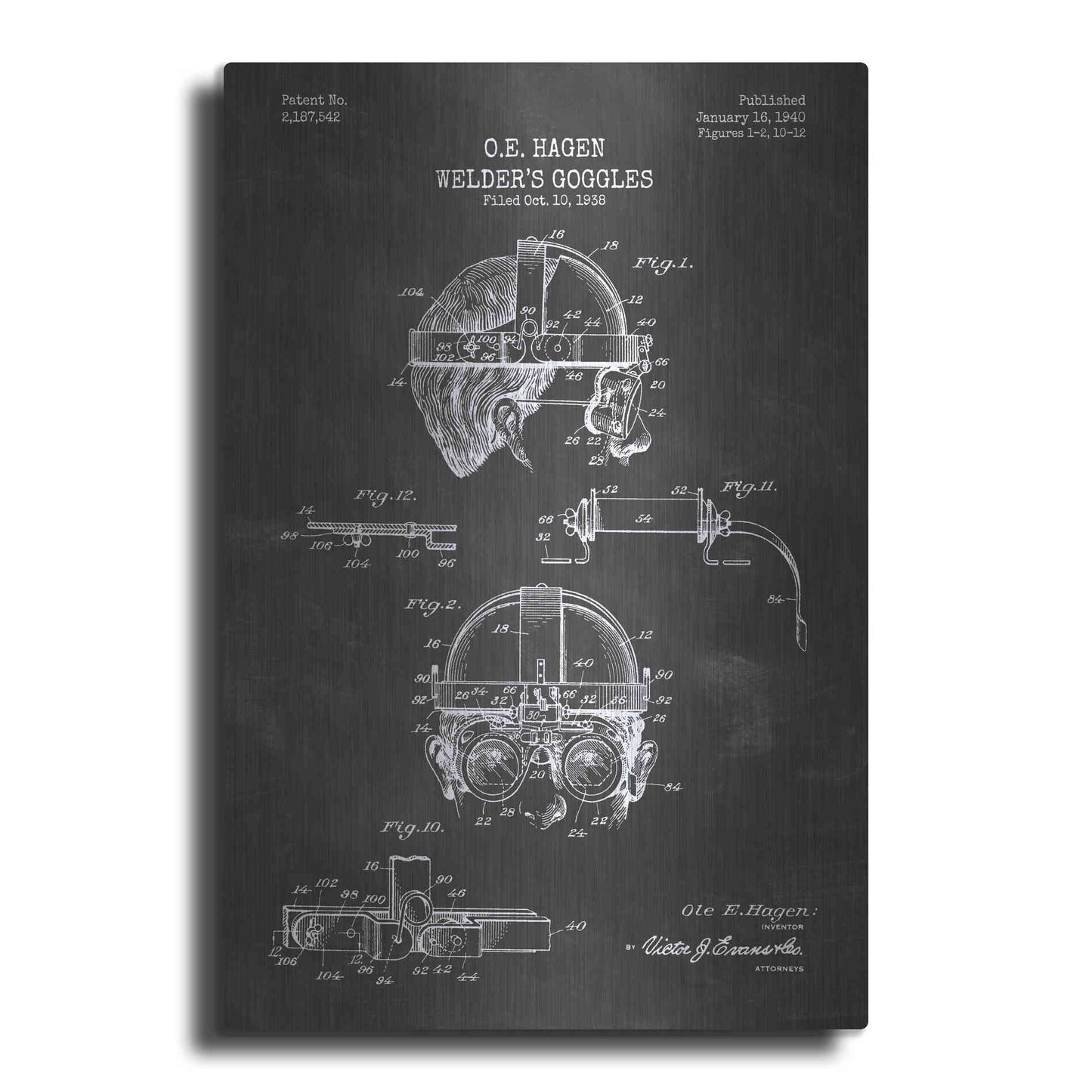 Luxe Metal Art 'Welding Goggles Blueprint Patent Chalkboard' Metal Wall Art