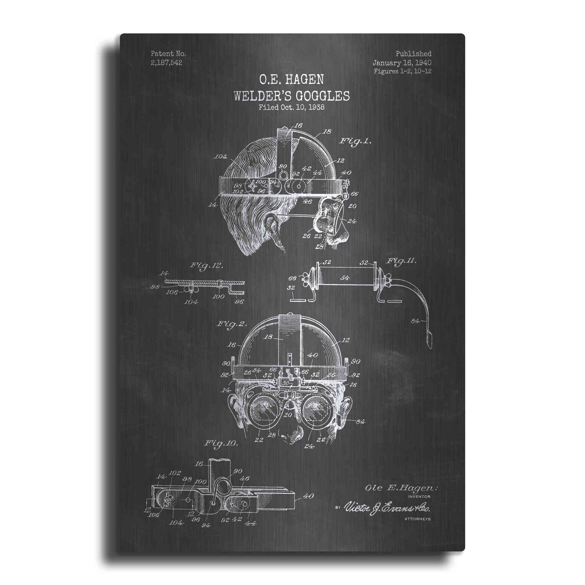 Luxe Metal Art 'Welding Goggles Blueprint Patent Chalkboard' Metal Wall Art