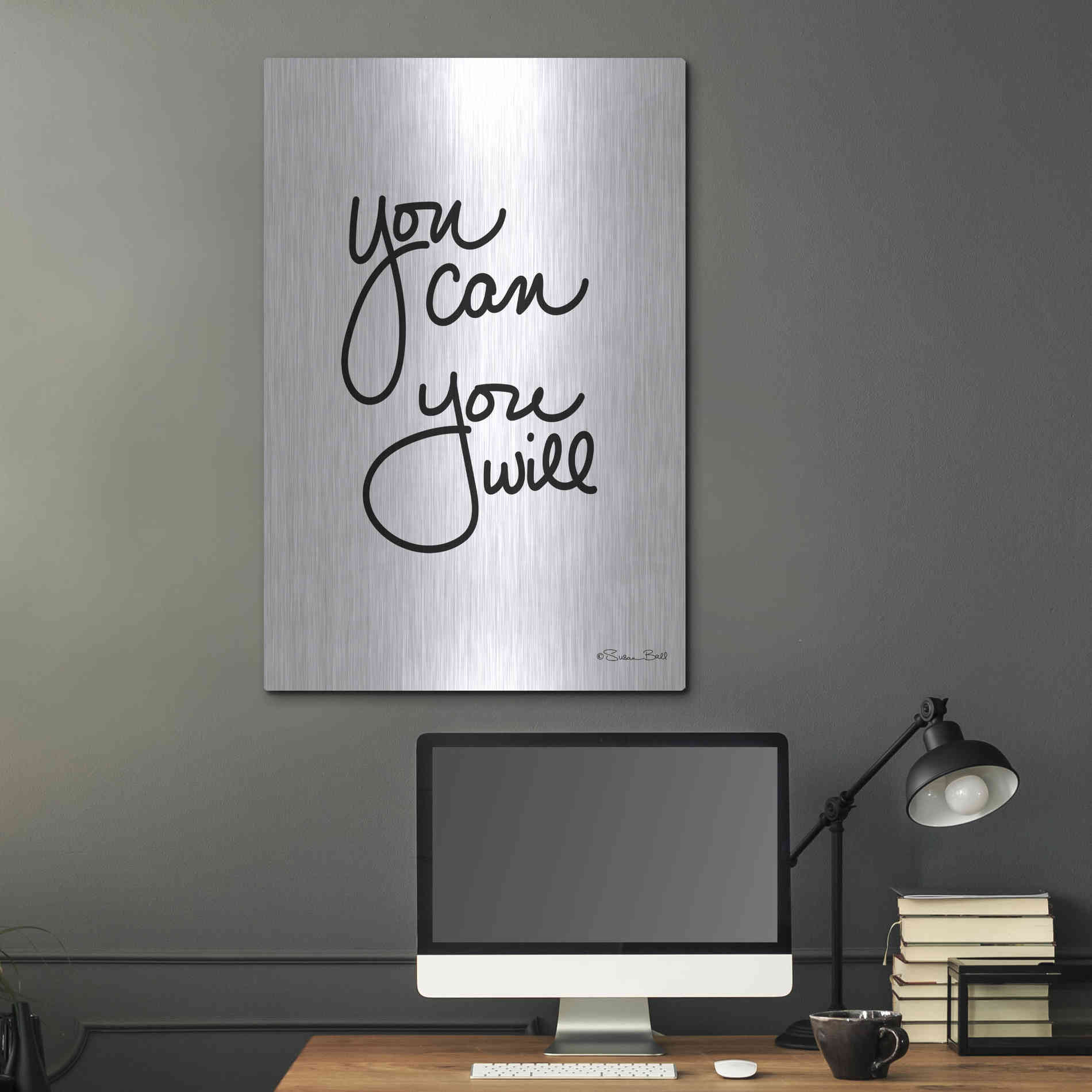 Luxe Metal Art 'You Can You Will' by Susan Ball, Metal Wall Art,24x36