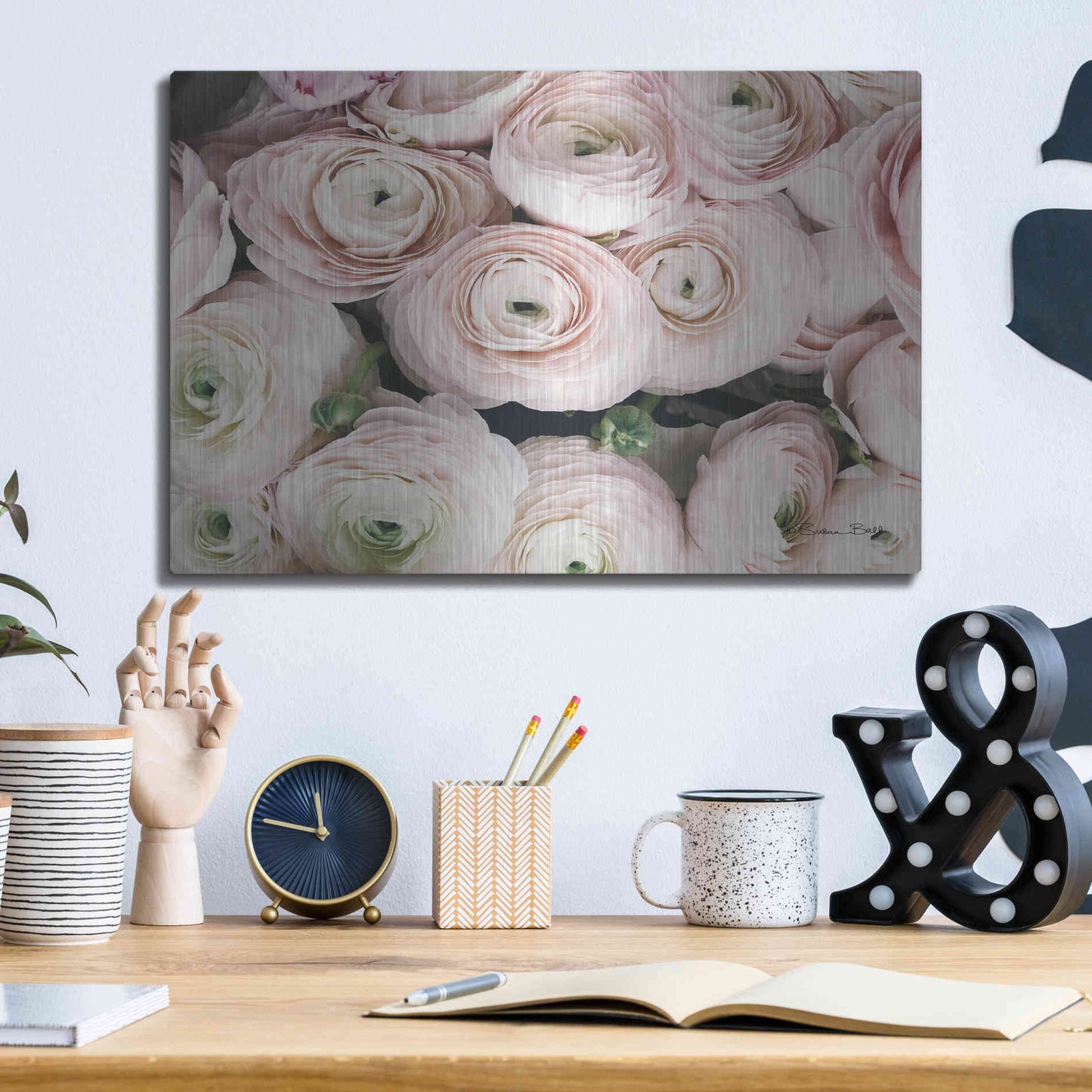 Luxe Metal Art 'Soft Pink Ranunculus' by Susan Ball, Metal Wall Art,16x12