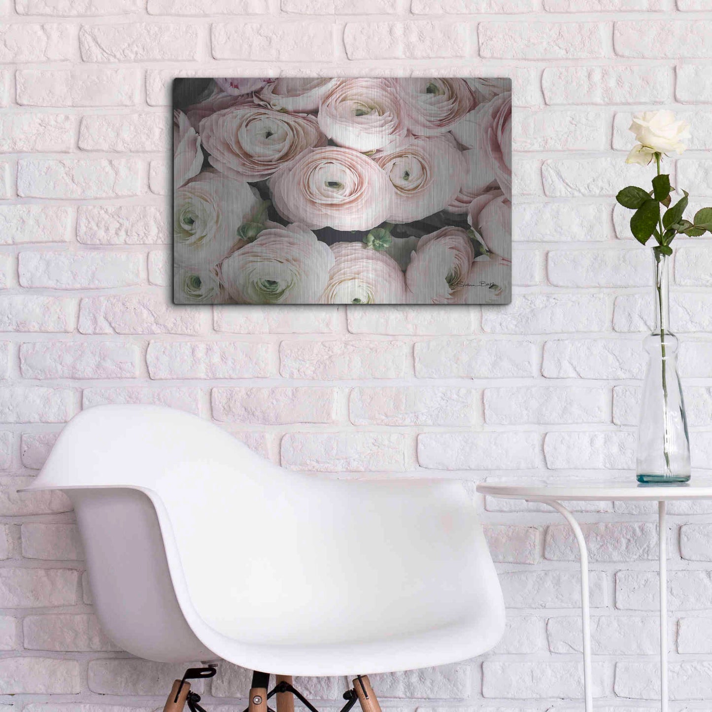 Luxe Metal Art 'Soft Pink Ranunculus' by Susan Ball, Metal Wall Art,24x16