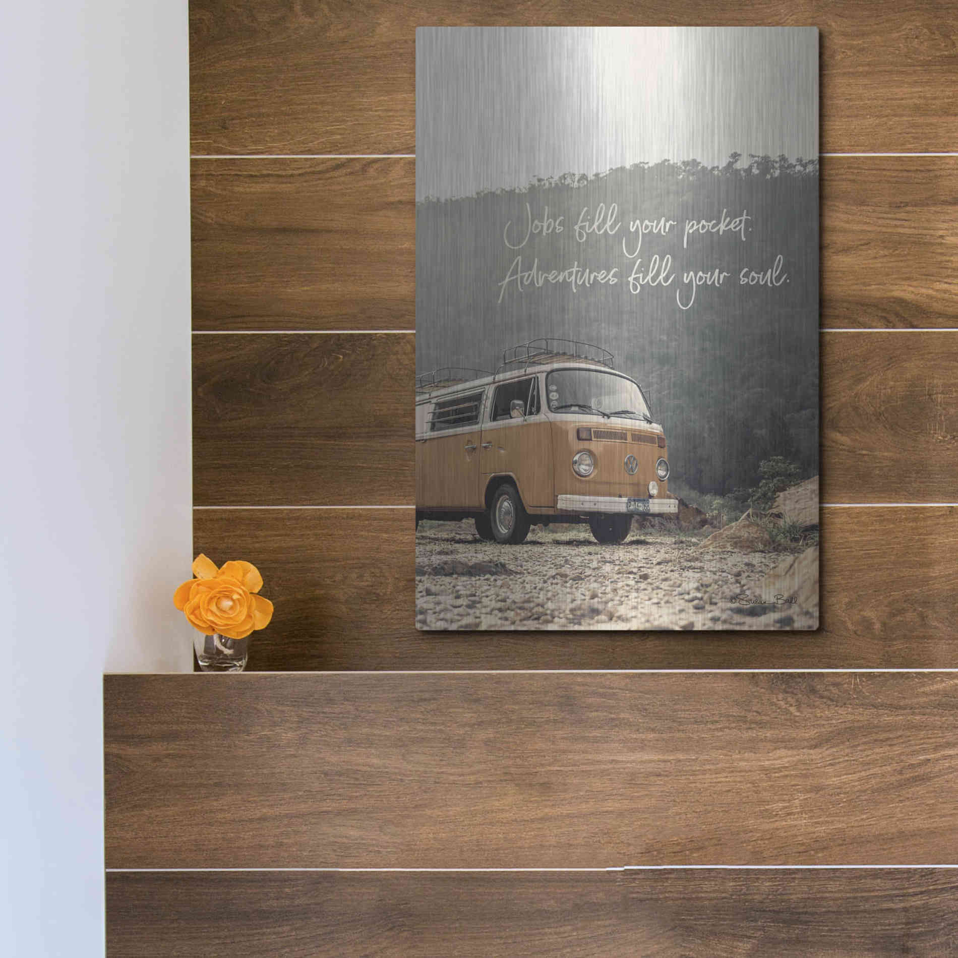 Luxe Metal Art 'Adventure Fills Your Soul' by Susan Ball, Metal Wall Art,12x16