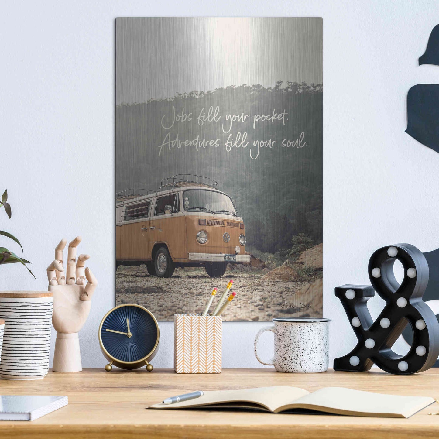 Luxe Metal Art 'Adventure Fills Your Soul' by Susan Ball, Metal Wall Art,12x16