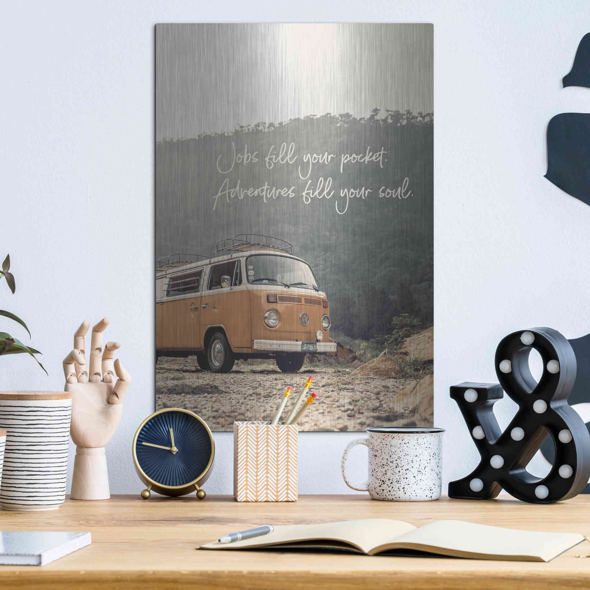 Luxe Metal Art 'Adventure Fills Your Soul' by Susan Ball, Metal Wall Art,12x16