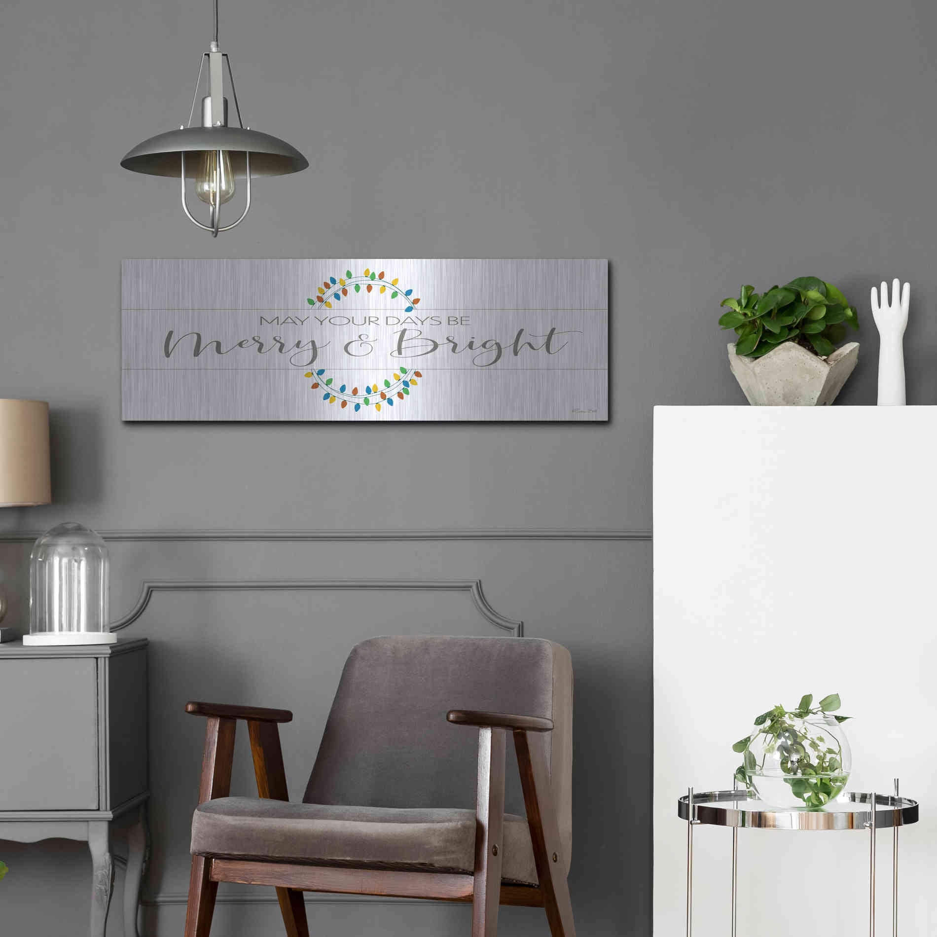 Luxe Metal Art 'Merry & Bright' by Susan Ball, Metal Wall Art,36x12