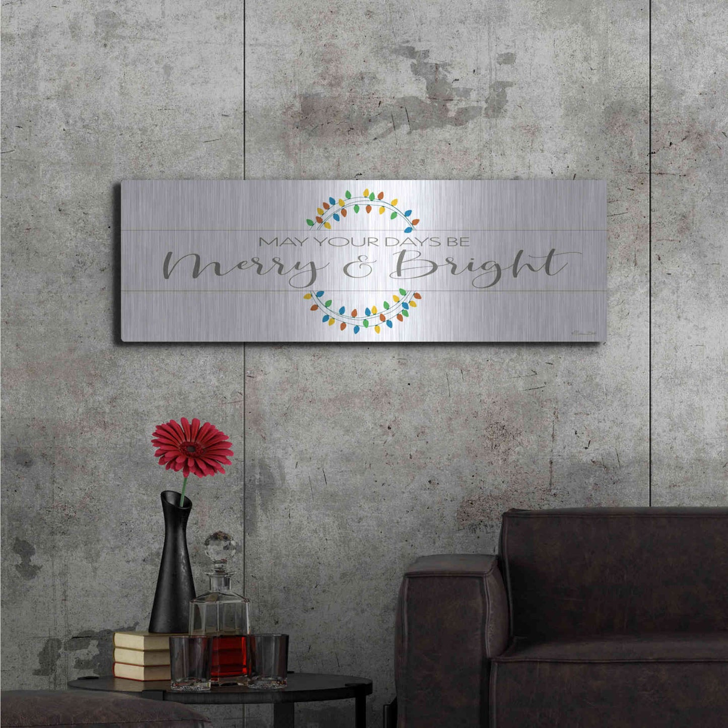 Luxe Metal Art 'Merry & Bright' by Susan Ball, Metal Wall Art,48x16