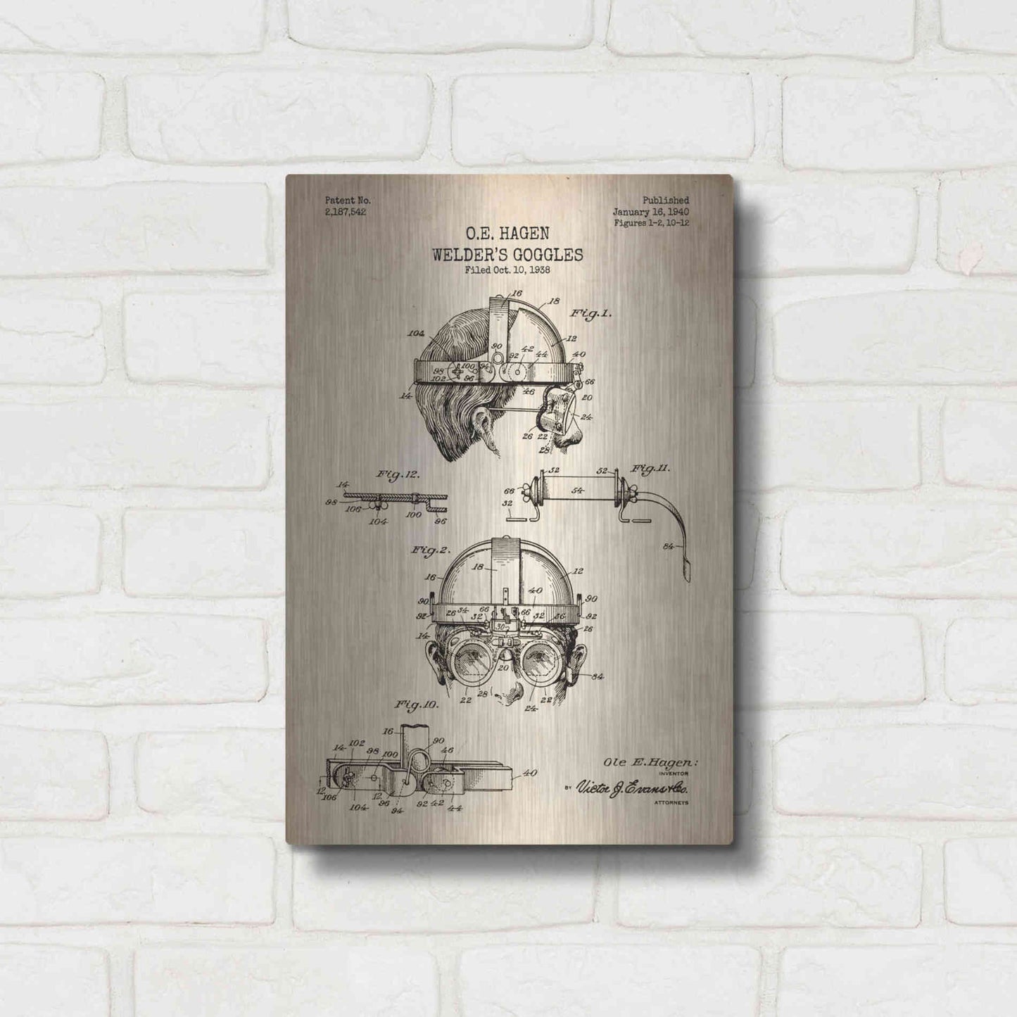 Luxe Metal Art 'Welding Goggles Blueprint Patent Parchment' Metal Wall Art,12x16