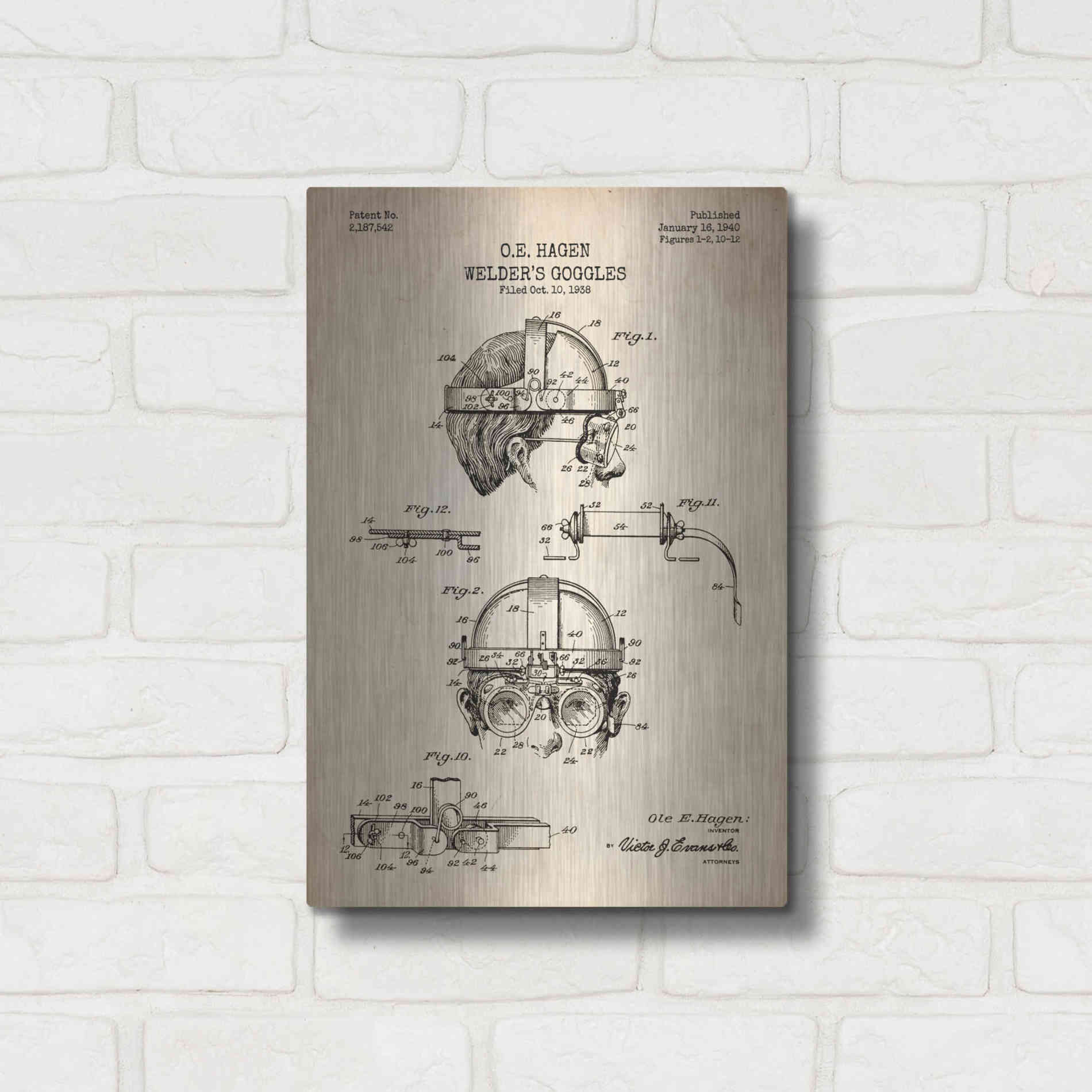 Luxe Metal Art 'Welding Goggles Blueprint Patent Parchment' Metal Wall Art,12x16