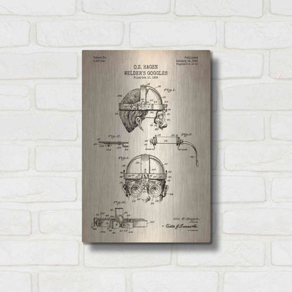 Luxe Metal Art 'Welding Goggles Blueprint Patent Parchment' Metal Wall Art,12x16